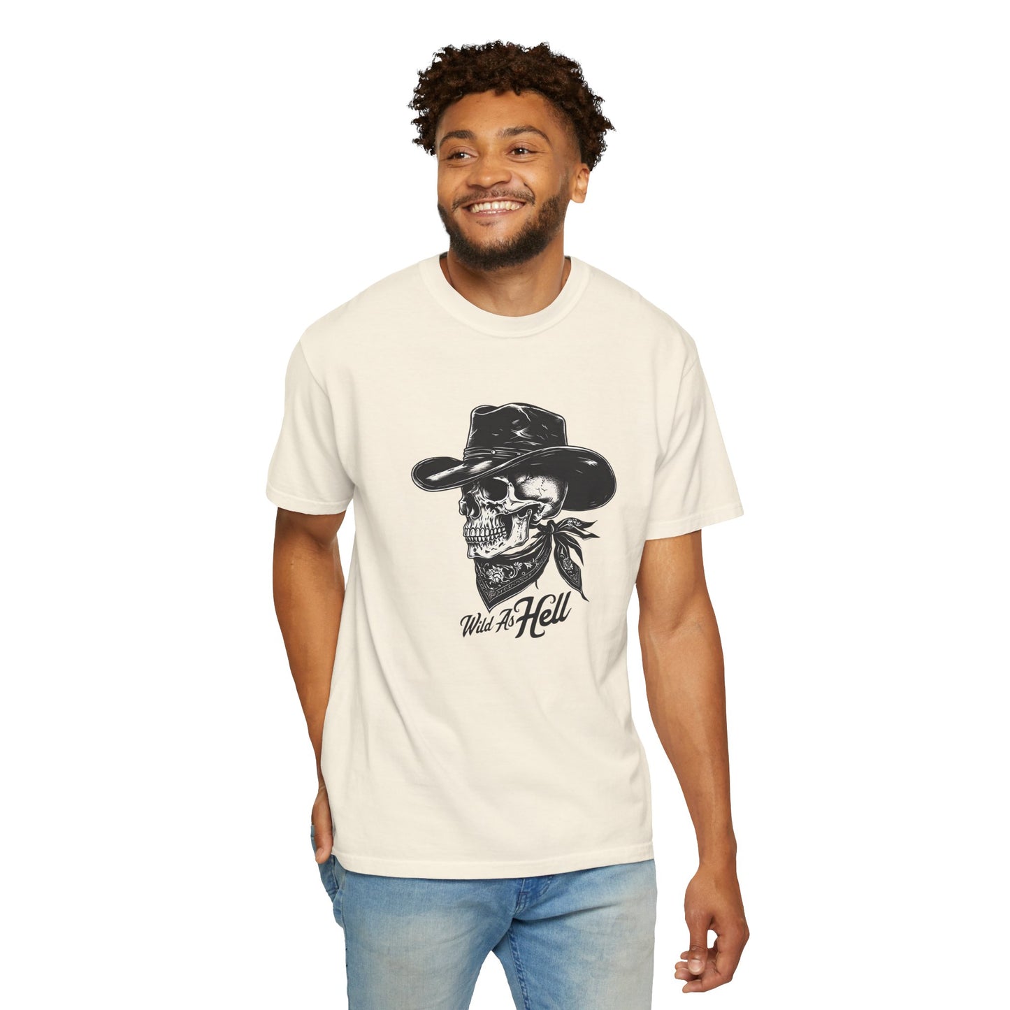 Skull Cowboy Graphic T-Shirt - Unisex Garment-Dyed Tee for Rebel Souls