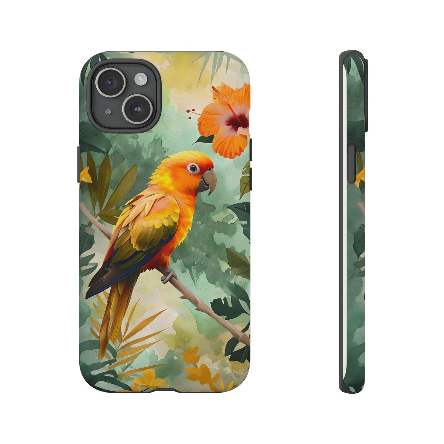 Tough Cases - Sun Conure Tropical Parrot Phone Case, Vibrant Floral Design, Durable Protection for Nature Lovers