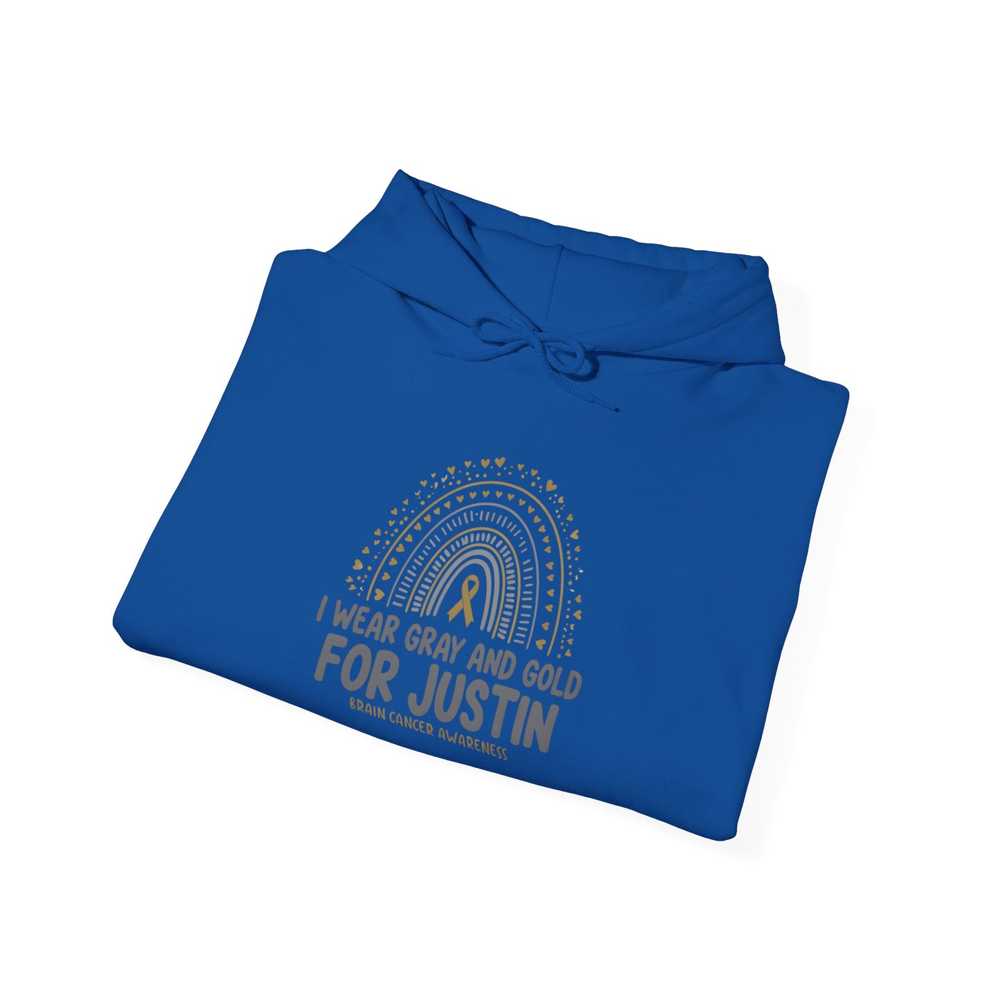 ADULT JUSTIN Hooded Sweatshirt - I Wear Gray and Gold for Justin | Brain Cancer Awareness