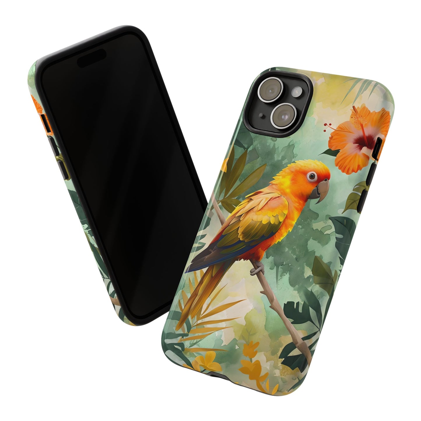 Tough Cases - Sun Conure Tropical Parrot Phone Case, Vibrant Floral Design, Durable Protection for Nature Lovers