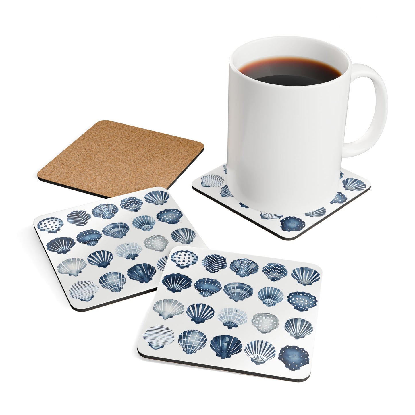 Nautical Shell Cork Coaster Set - Beach Decor for Home & Garden
