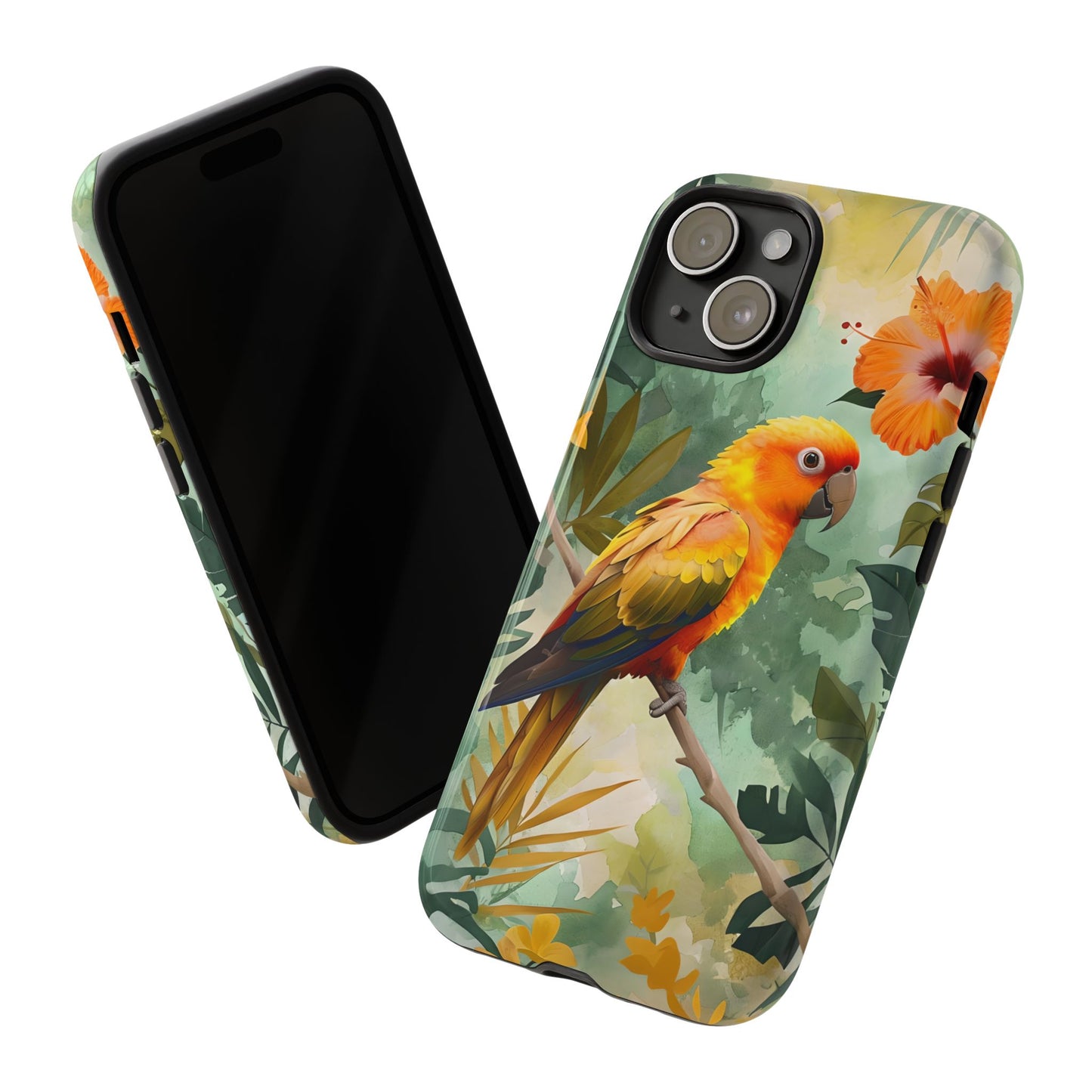 Tough Cases - Sun Conure Tropical Parrot Phone Case, Vibrant Floral Design, Durable Protection for Nature Lovers