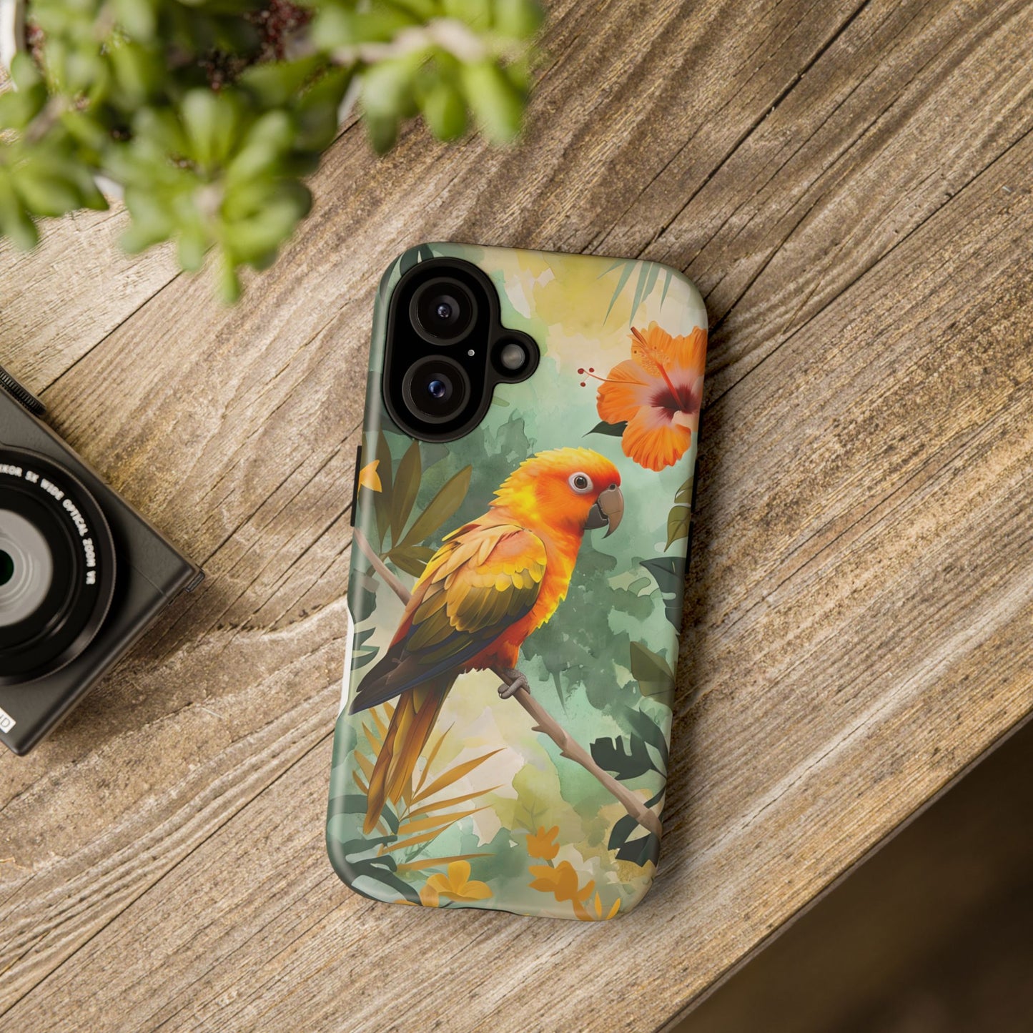 Tough Cases - Sun Conure Tropical Parrot Phone Case, Vibrant Floral Design, Durable Protection for Nature Lovers