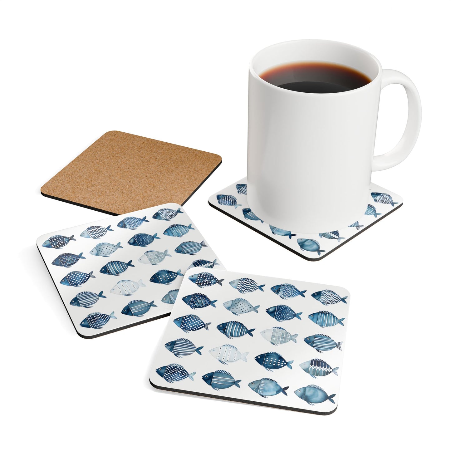 Fish Pattern Cork Coaster Set - Ocean-Inspired Home Decor for Beach Lovers