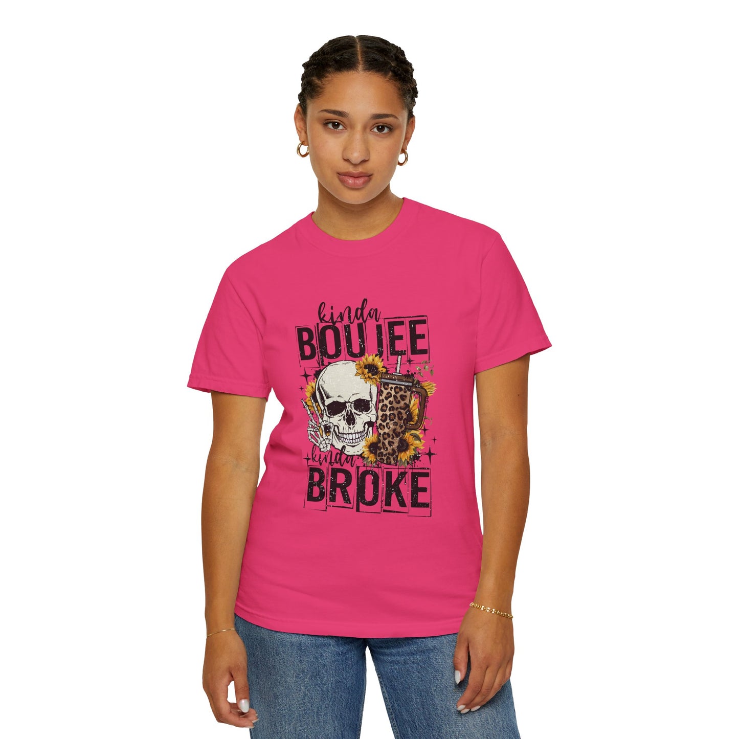 Kinda Boujee Kinda Broke Black Unisex Garment-Dyed T-shirt - Trendy Casual Wear for Cool Vibes