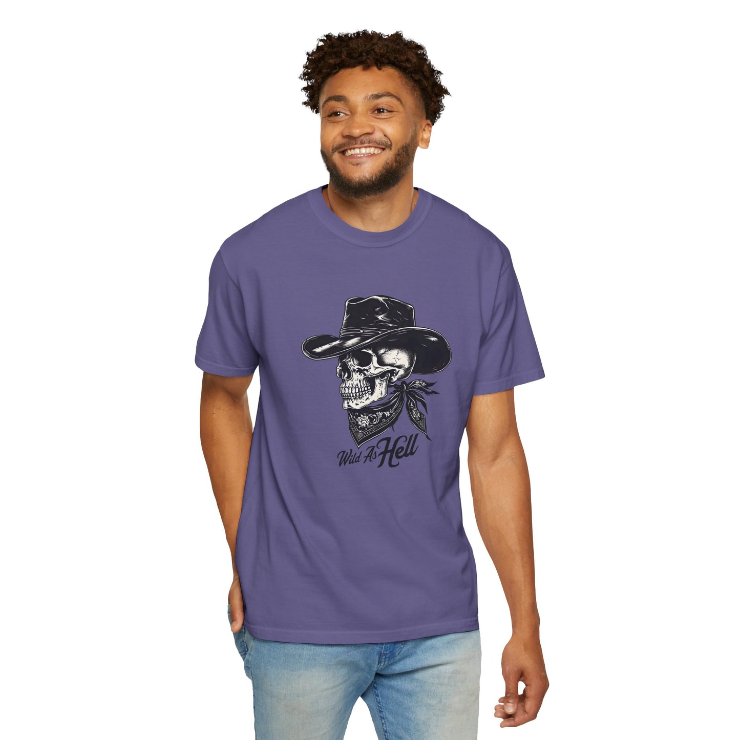 Skull Cowboy Graphic T-Shirt - Unisex Garment-Dyed Tee for Rebel Souls