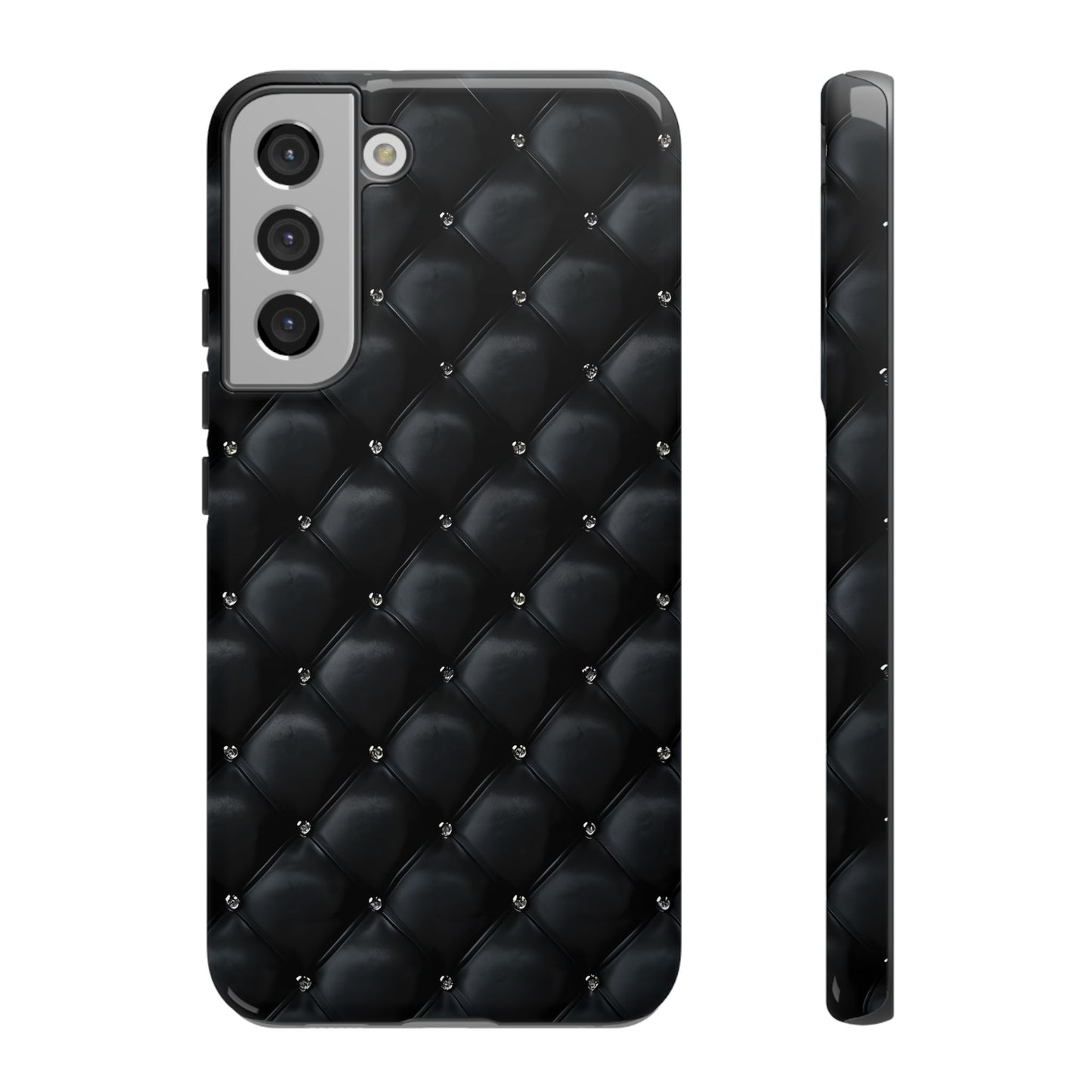 Stylish Tough Phone Case - Elegant Black Quilted Design