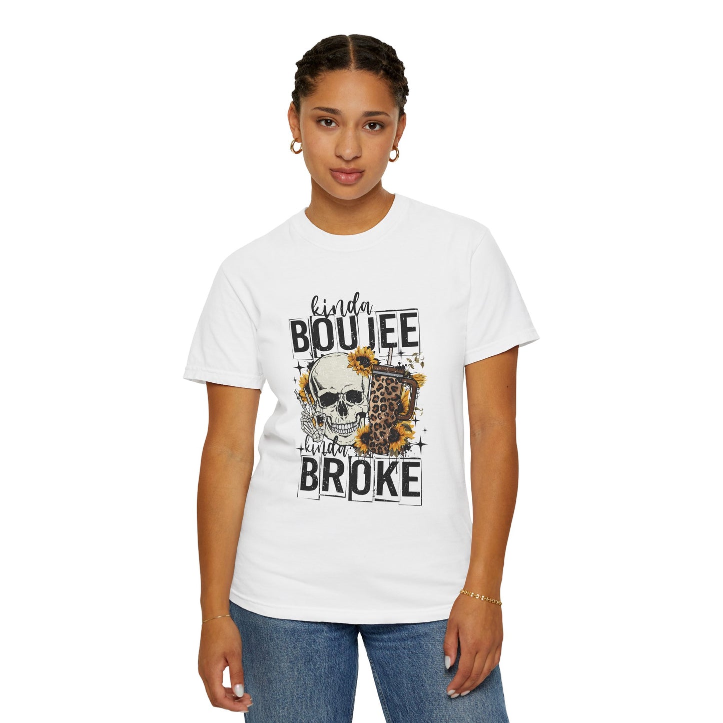 Kinda Boujee Kinda Broke Black Unisex Garment-Dyed T-shirt - Trendy Casual Wear for Cool Vibes