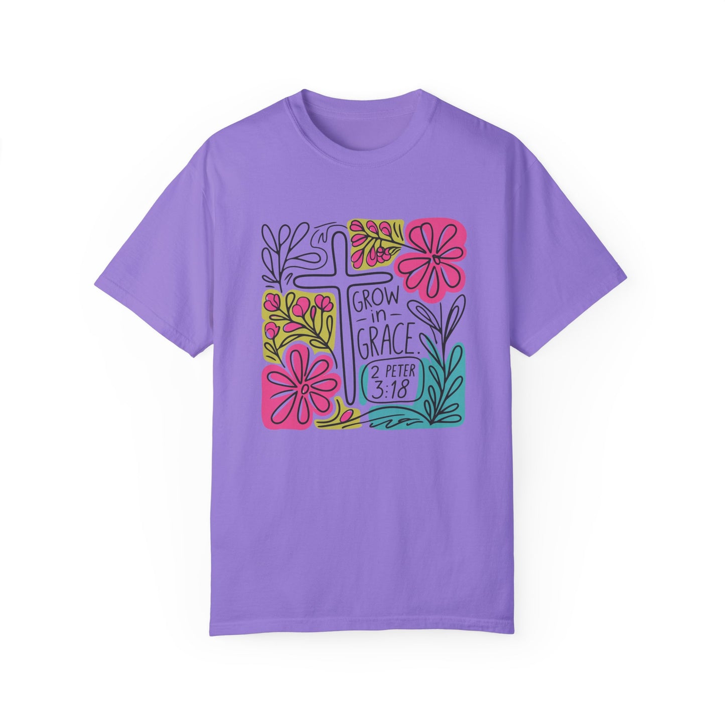 Unisex Garment-Dyed T-Shirt - "Grow in Grace" Floral Design