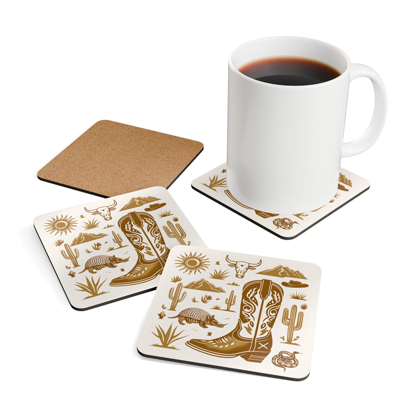 Western Themed Cork Coaster Set - Rustic Cowboy Decor