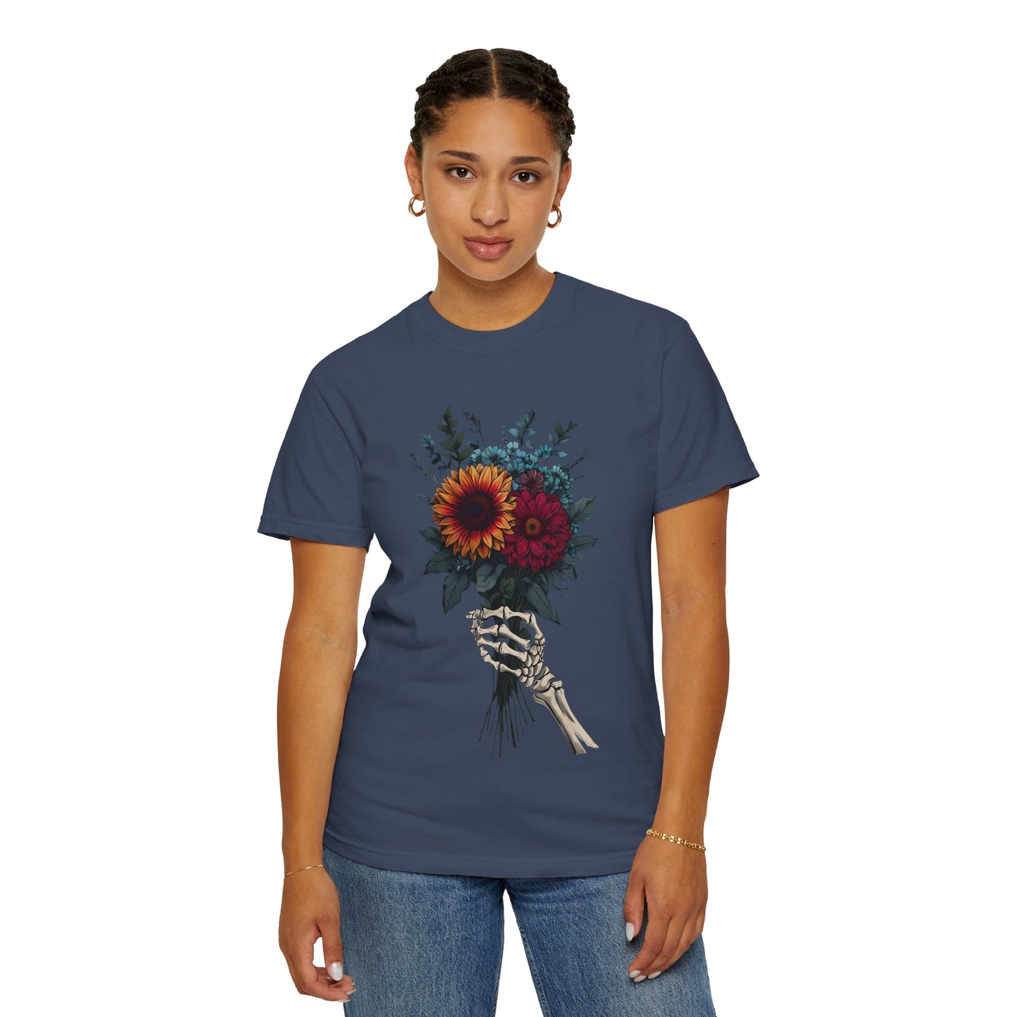 Skeleton Hand Floral Bouquet Tee - Unisex Garment-Dyed T-shirt
