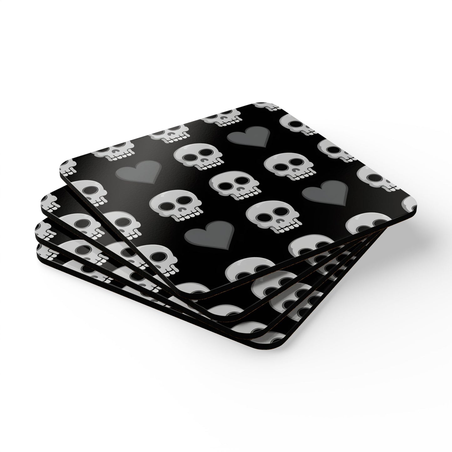Skull Heart Cork Coaster Set - Stylish, Durable Drinkware for Halloween & Everyday Use