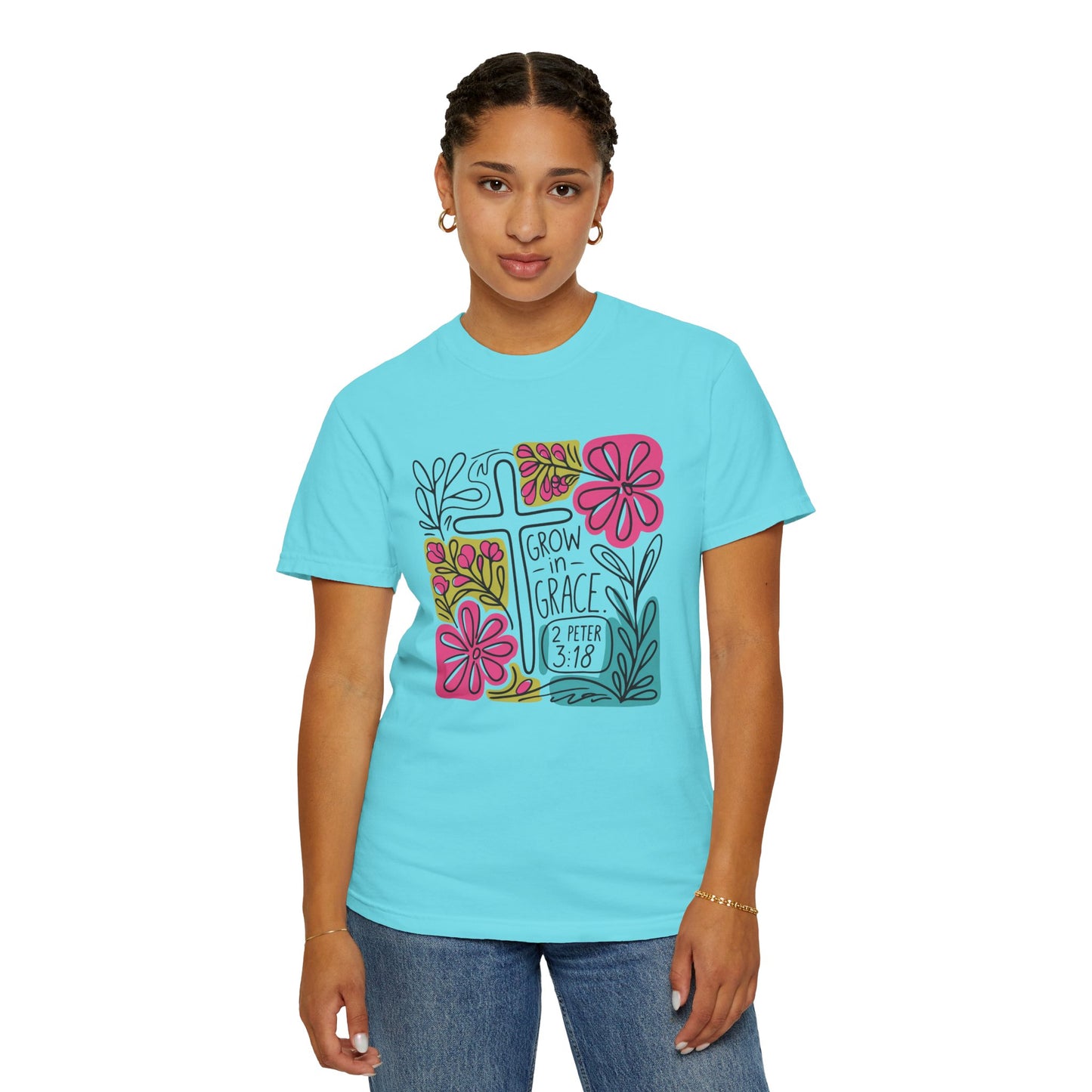 Unisex Garment-Dyed T-Shirt - "Grow in Grace" Floral Design