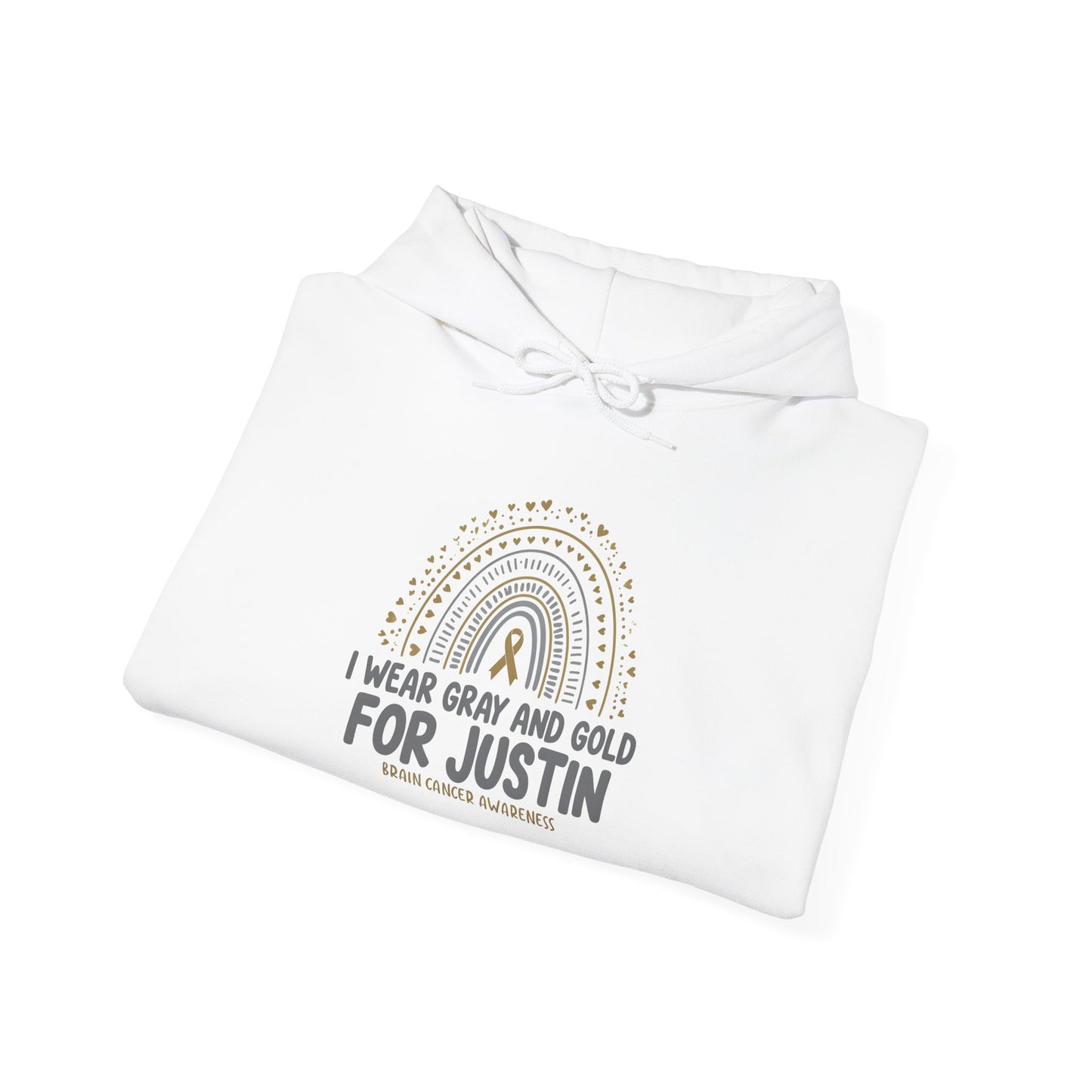 ADULT JUSTIN Hooded Sweatshirt - I Wear Gray and Gold for Justin | Brain Cancer Awareness