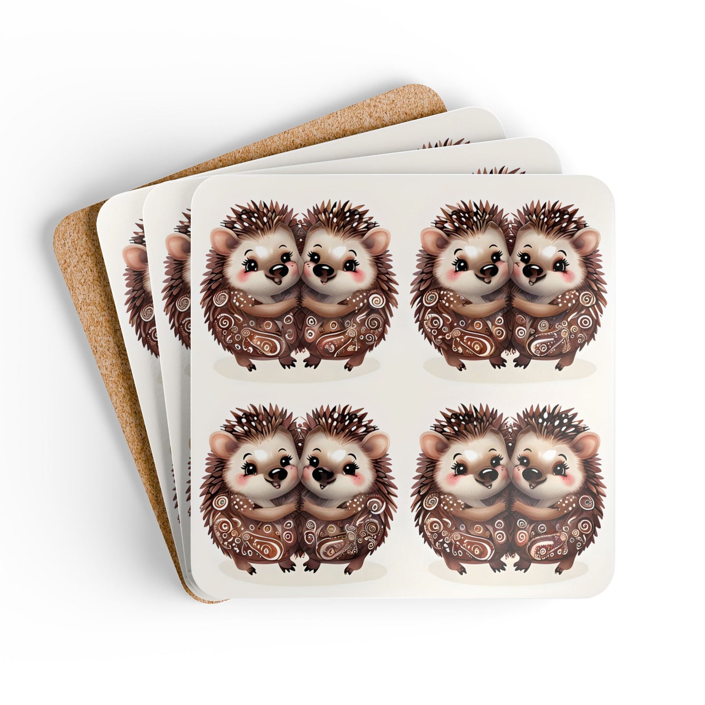 Adorable Hedgehog Cork Coaster Set - Cute & Cozy Drinkware Accessory