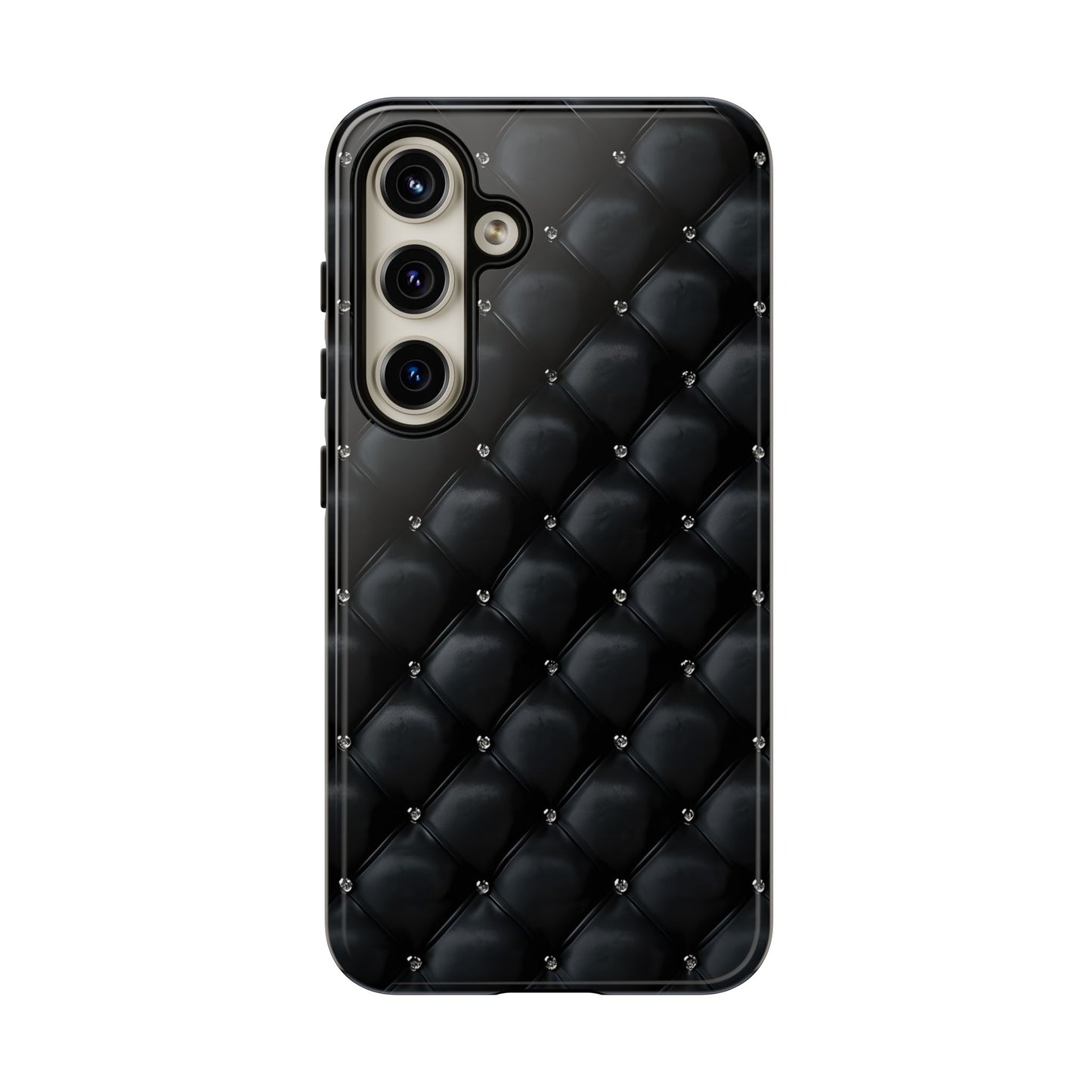 Stylish Tough Phone Case - Elegant Black Quilted Design