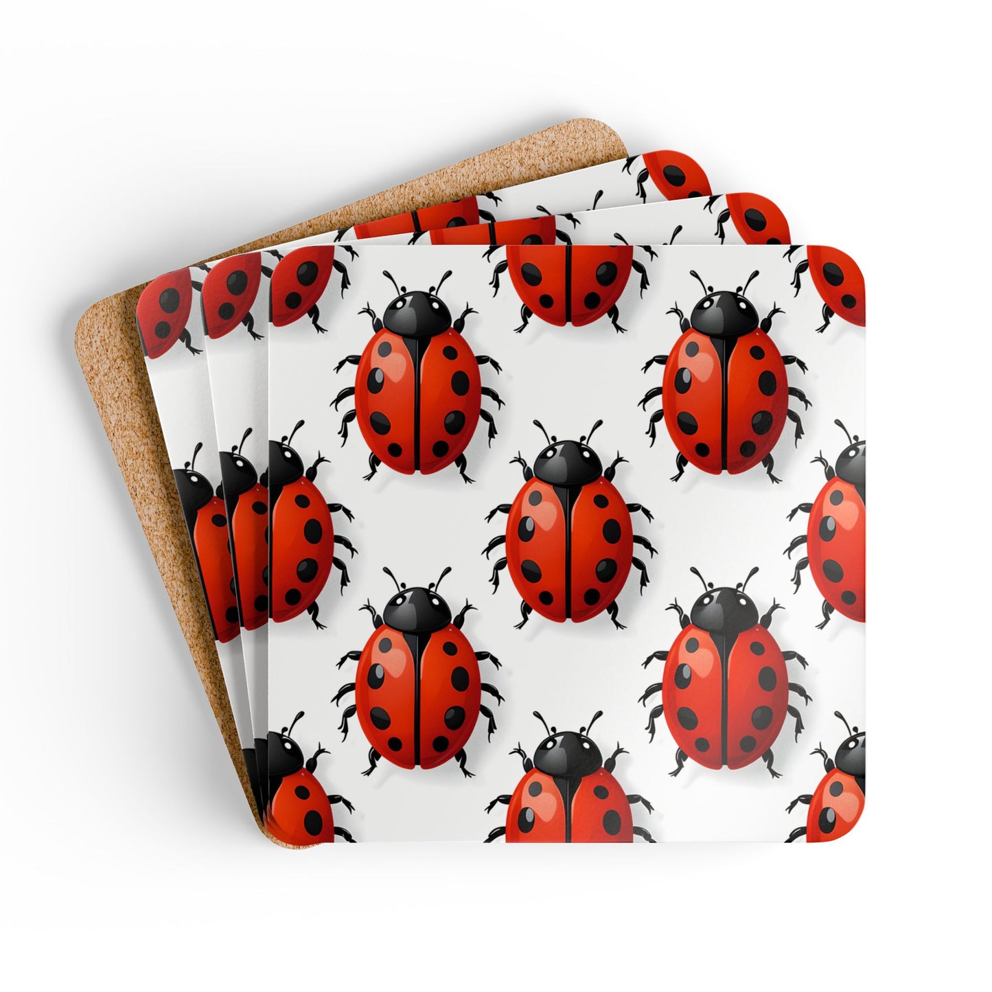 Ladybug Corkwood Coaster Set - Fun & Cheerful Decor for Your Home