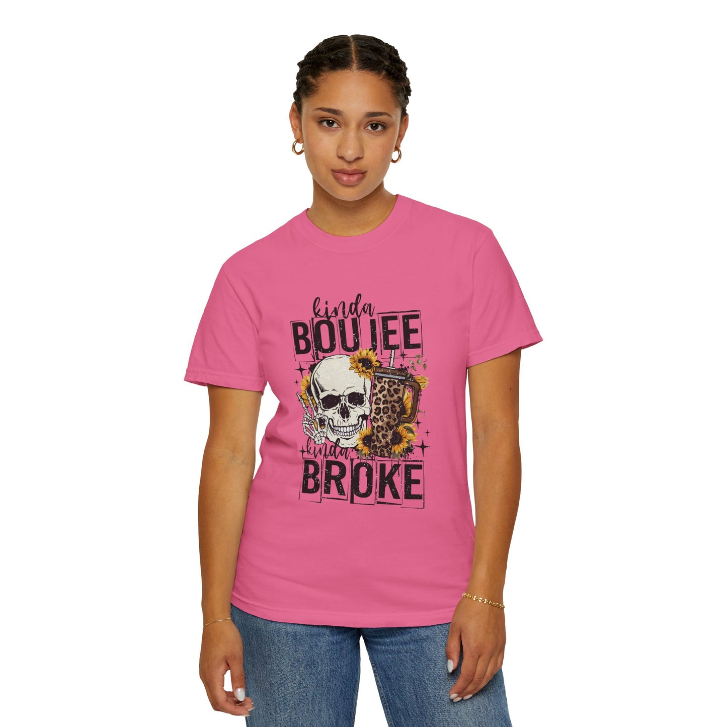 Kinda Boujee Kinda Broke Black Unisex Garment-Dyed T-shirt - Trendy Casual Wear for Cool Vibes