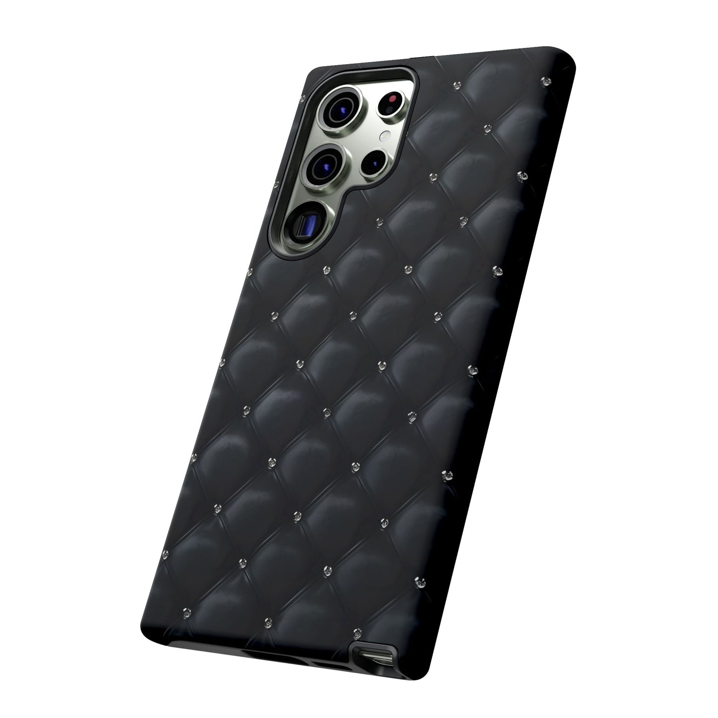 Stylish Tough Phone Case - Elegant Black Quilted Design