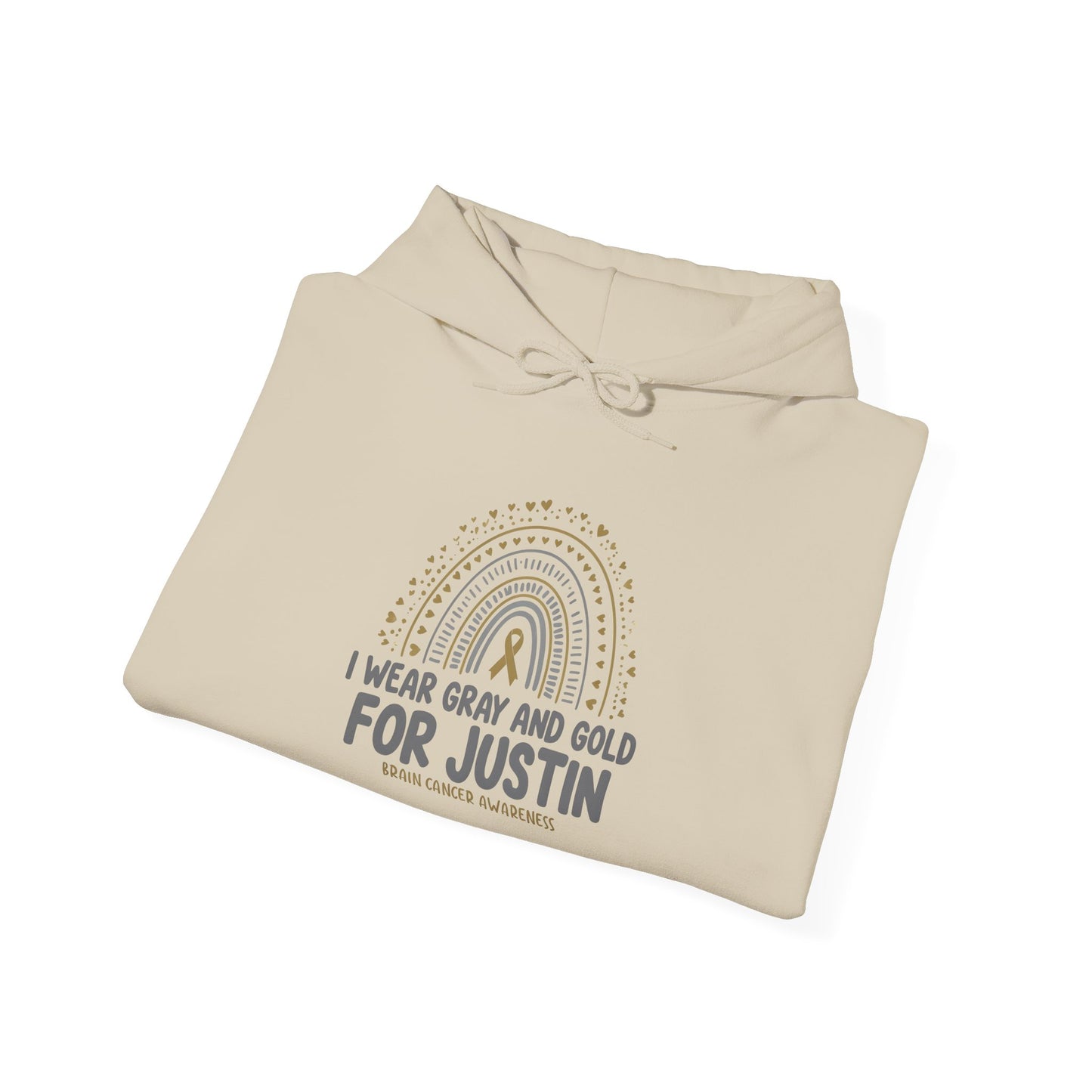 ADULT JUSTIN Hooded Sweatshirt - I Wear Gray and Gold for Justin | Brain Cancer Awareness
