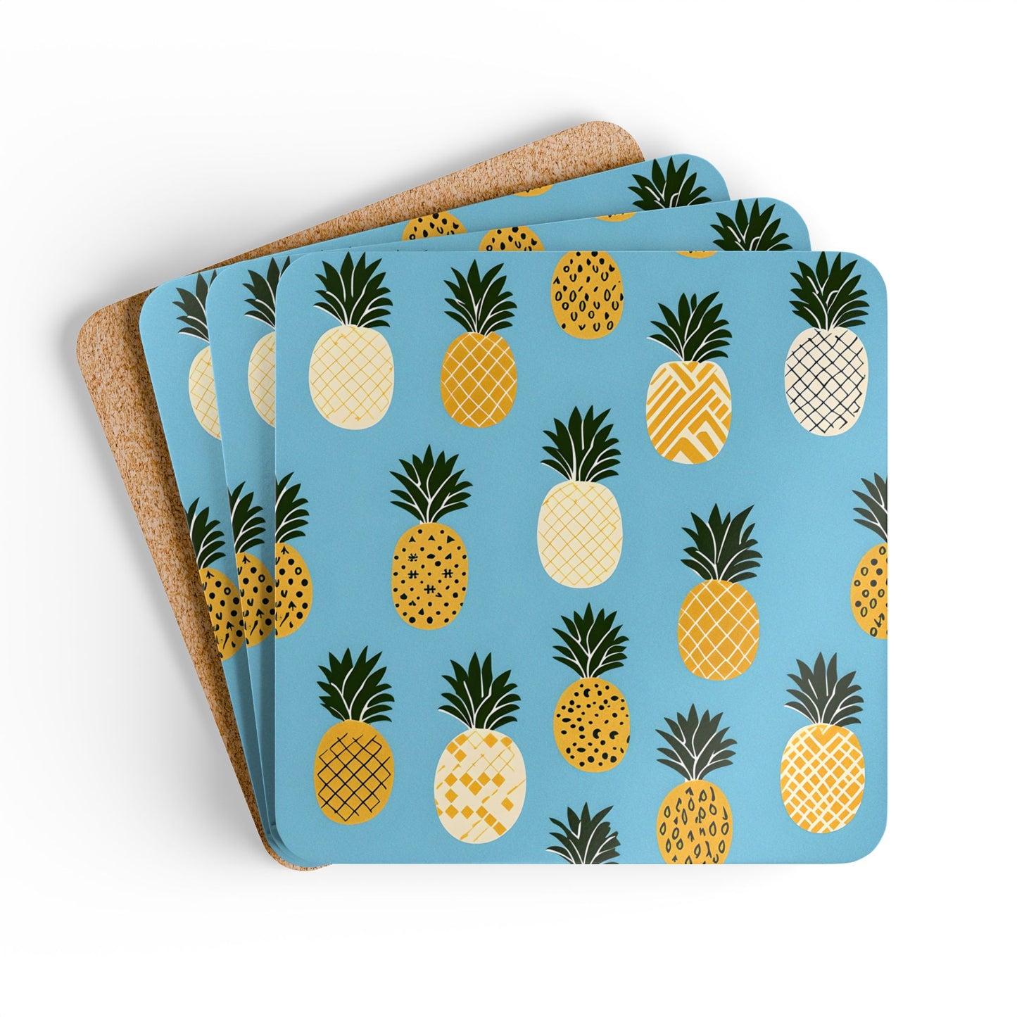 Tropical Pineapple Cork Coaster Set - Fun Drinkware Accessories for Summer Parties