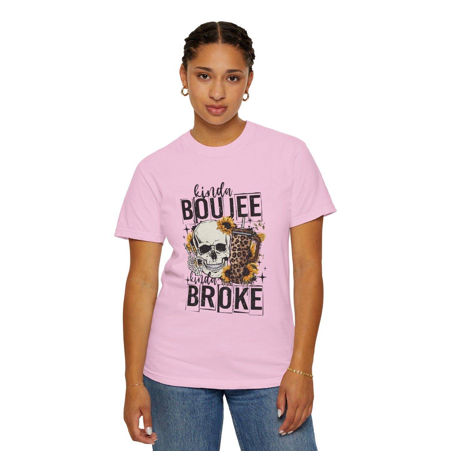Kinda Boujee Kinda Broke Black Unisex Garment-Dyed T-shirt - Trendy Casual Wear for Cool Vibes