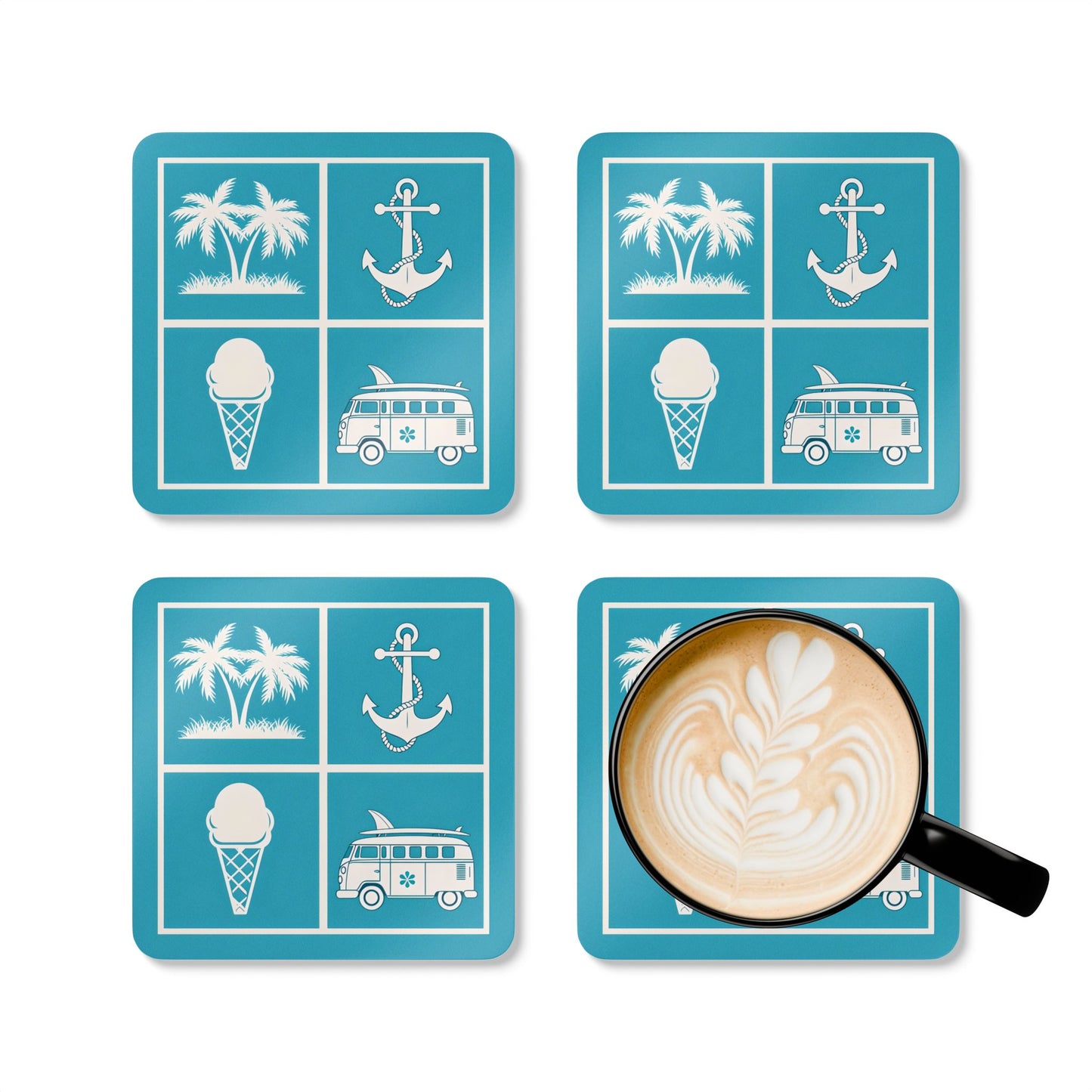 Tropical Vibes Cork Coaster Set - Anchor & Ice Cream Design