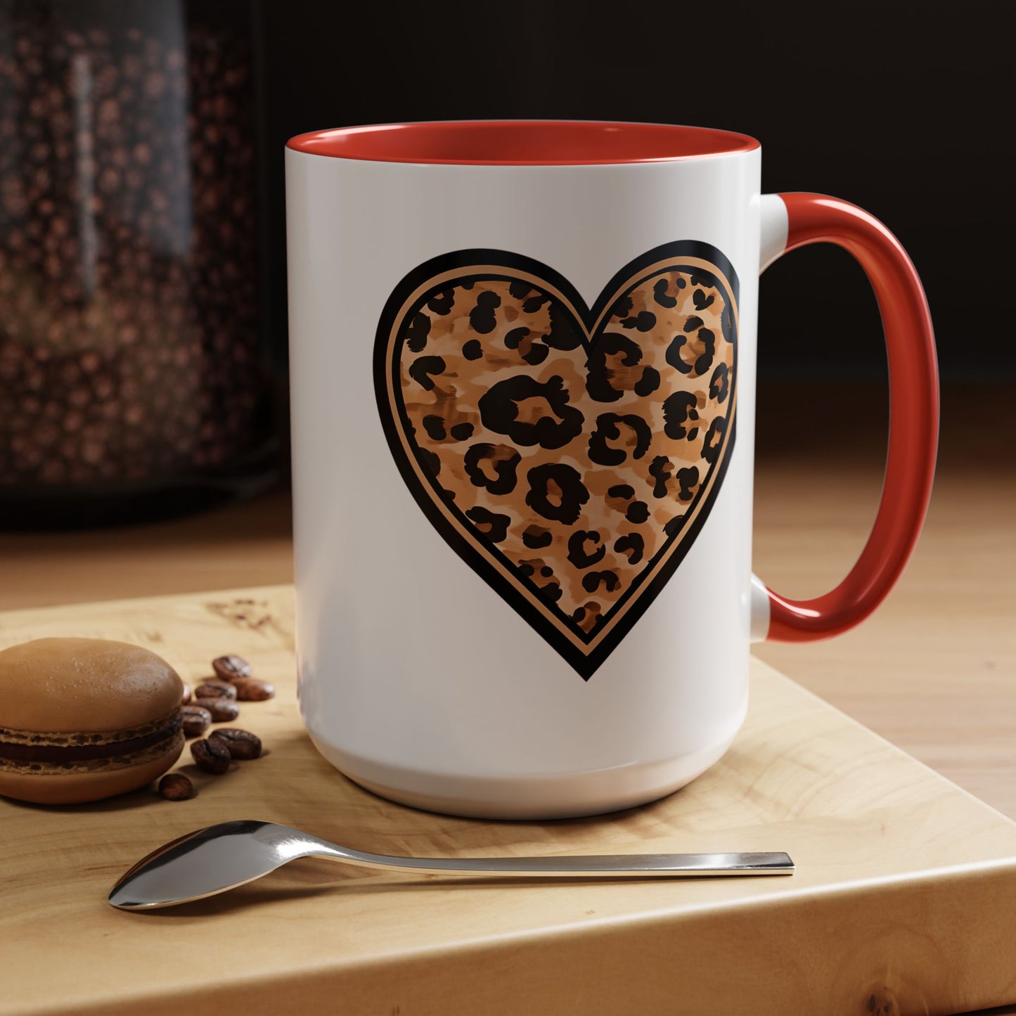 Leopard Heart Accent Coffee 15 oz Mug - Stylish Animal Print Mug for Daily Inspiration