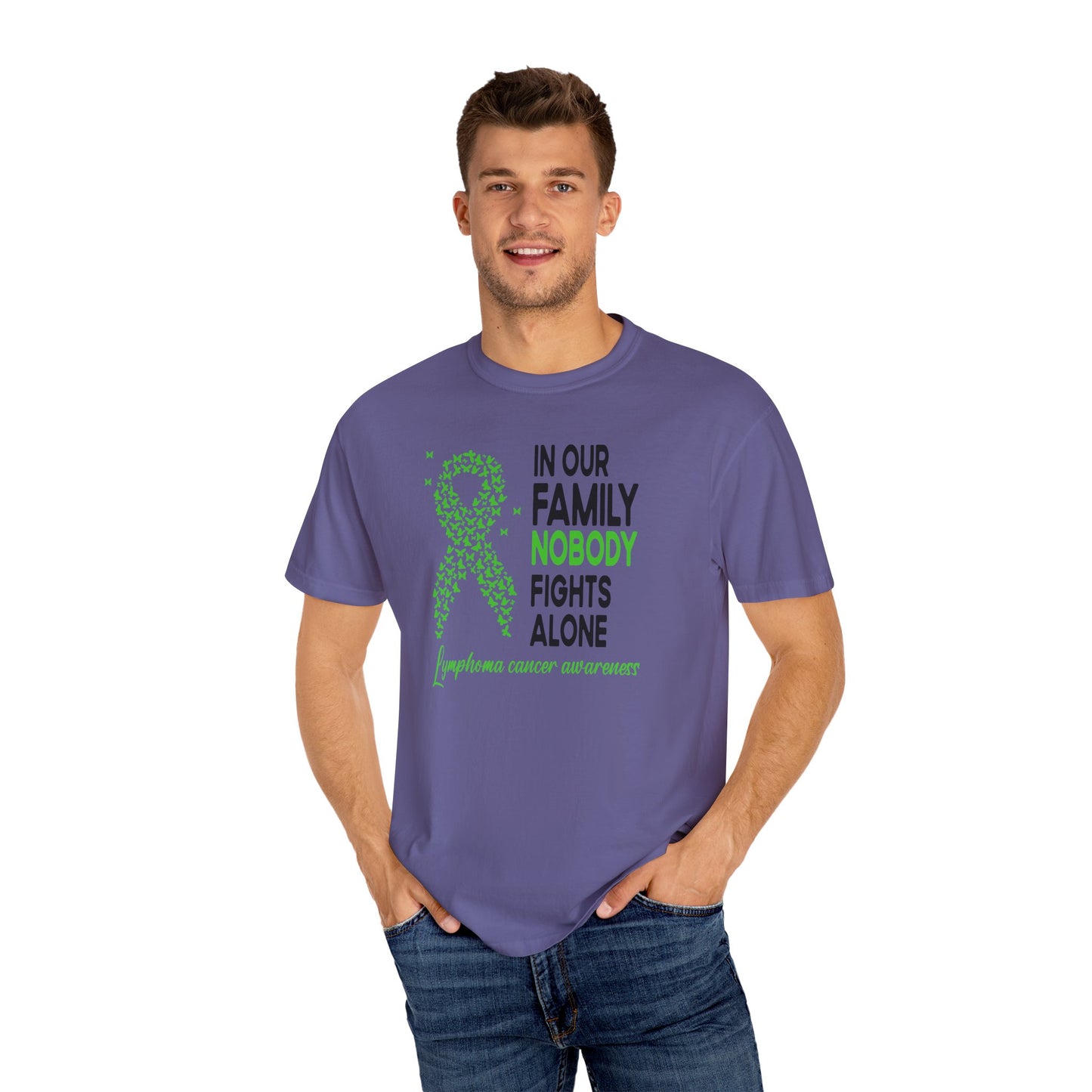 Lymphoma Awareness T-Shirt, Family Support Tee, Garment-Dyed Shirt, Cancer Awareness Apparel, Gift for Caregivers, 5K Event Shirt