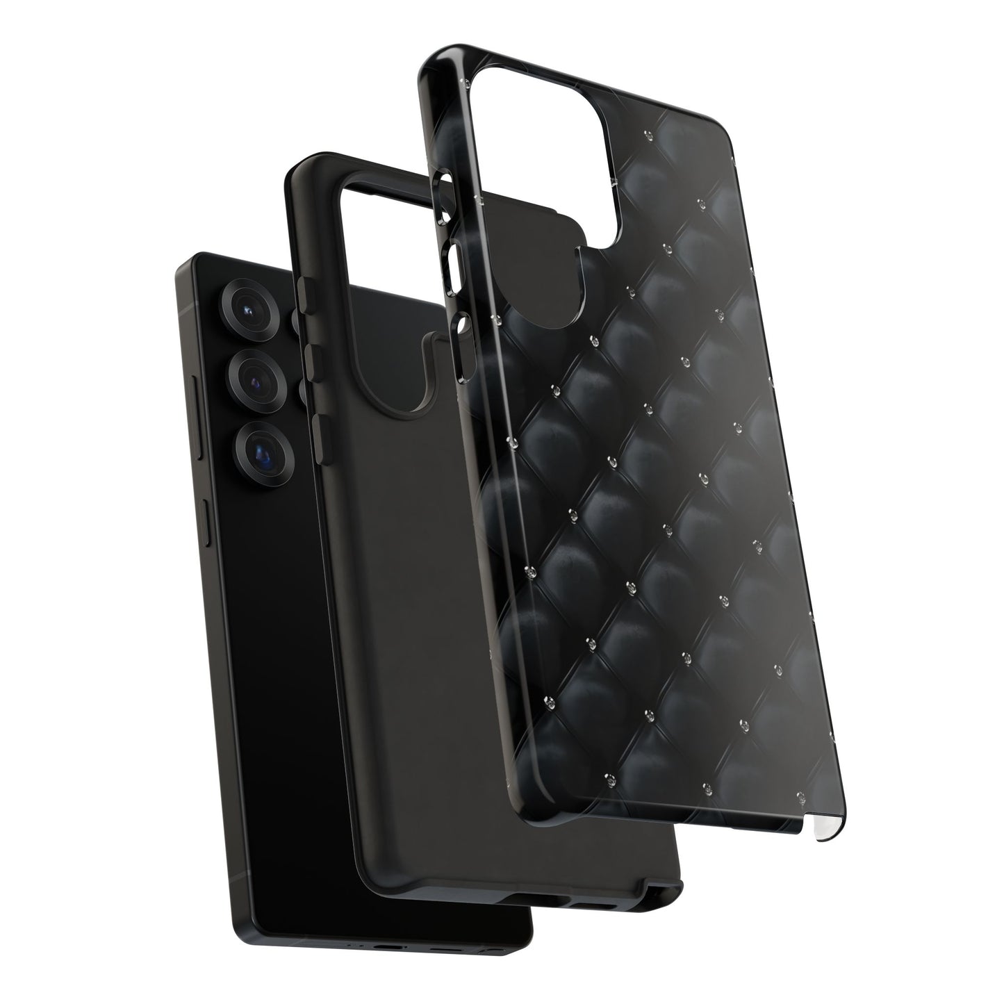 Stylish Tough Phone Case - Elegant Black Quilted Design