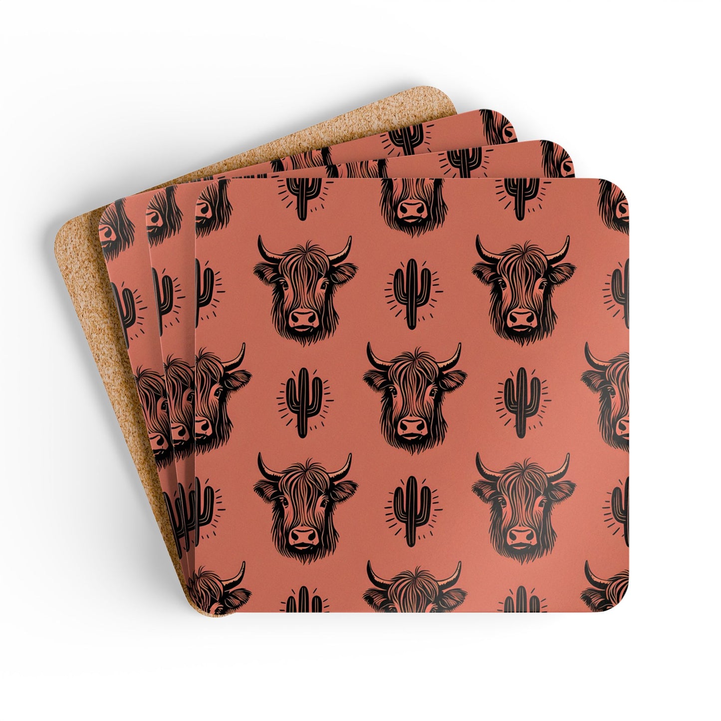 Rustic Cow Print Cork Coaster Set - Perfect for Farmhouse Decor & Gifting
