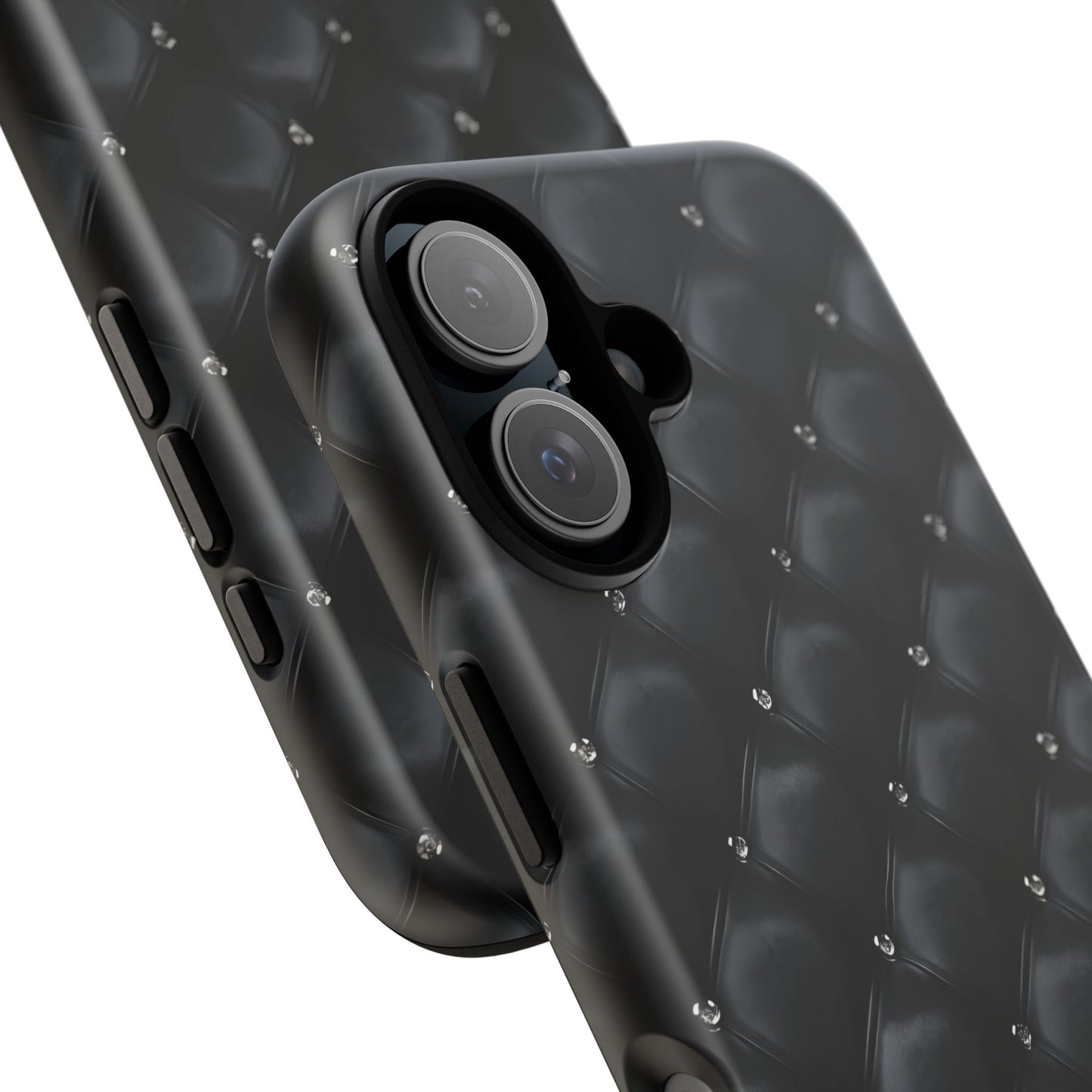 Stylish Tough Phone Case - Elegant Black Quilted Design