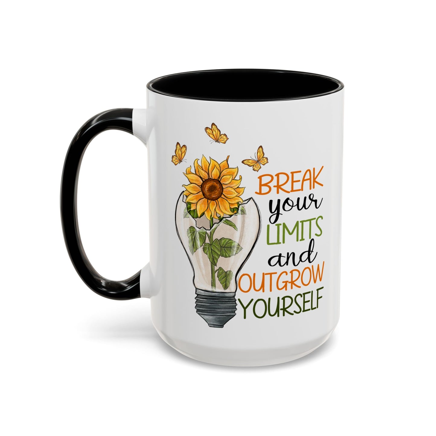 Inspirational Sunflower Coffee Mug - Break Your Limits & Outgrow Yourself - 15oz
