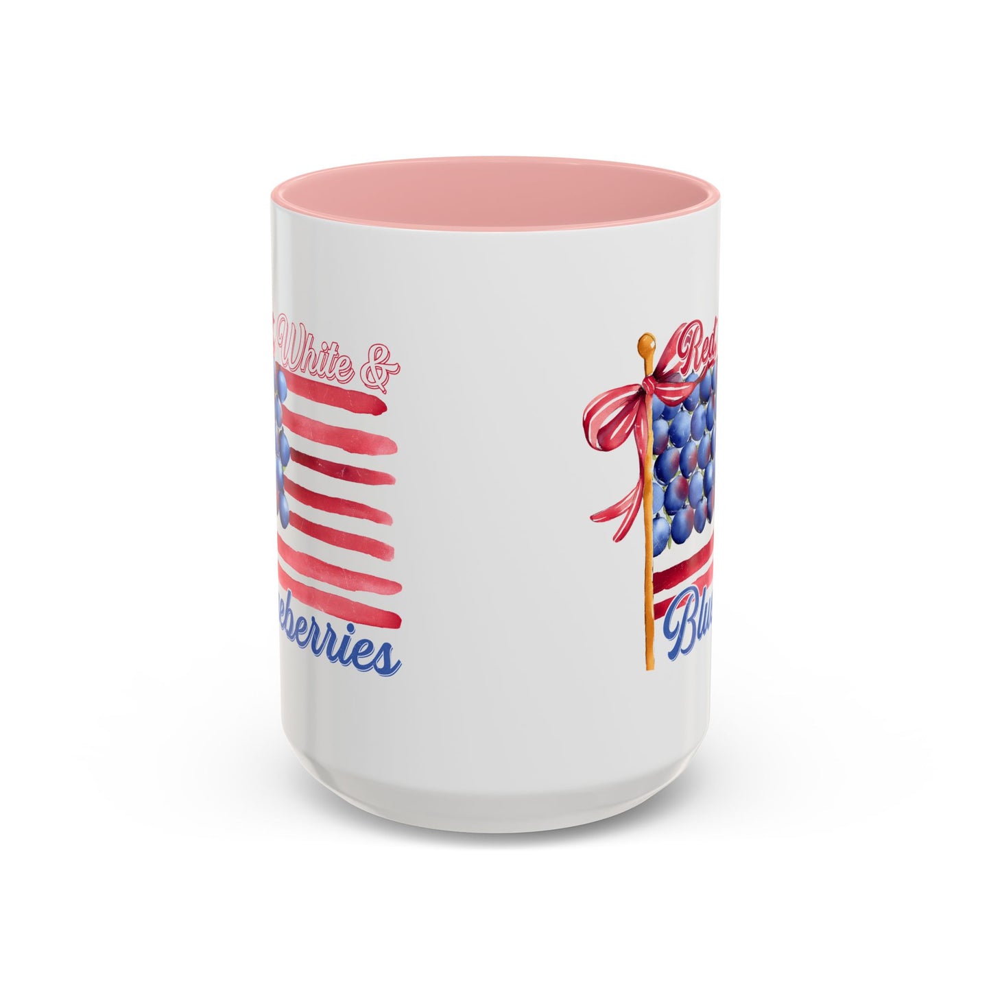 July 4th Accent Coffee Mug with Red, White & Blueberries Design, Patriotic Mug, Americana Decor, Summer BBQ Drinkware, Holiday Gift