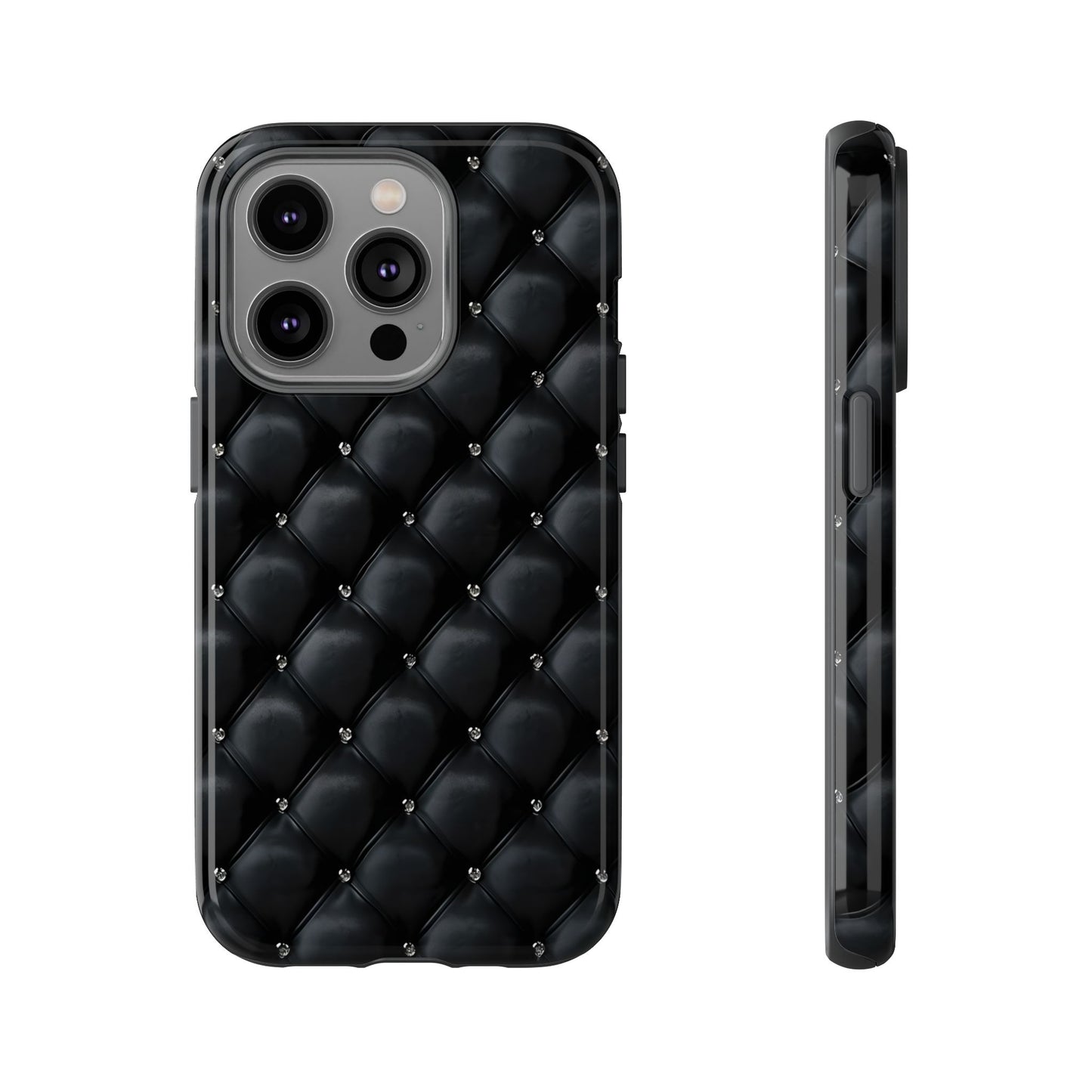 Stylish Tough Phone Case - Elegant Black Quilted Design