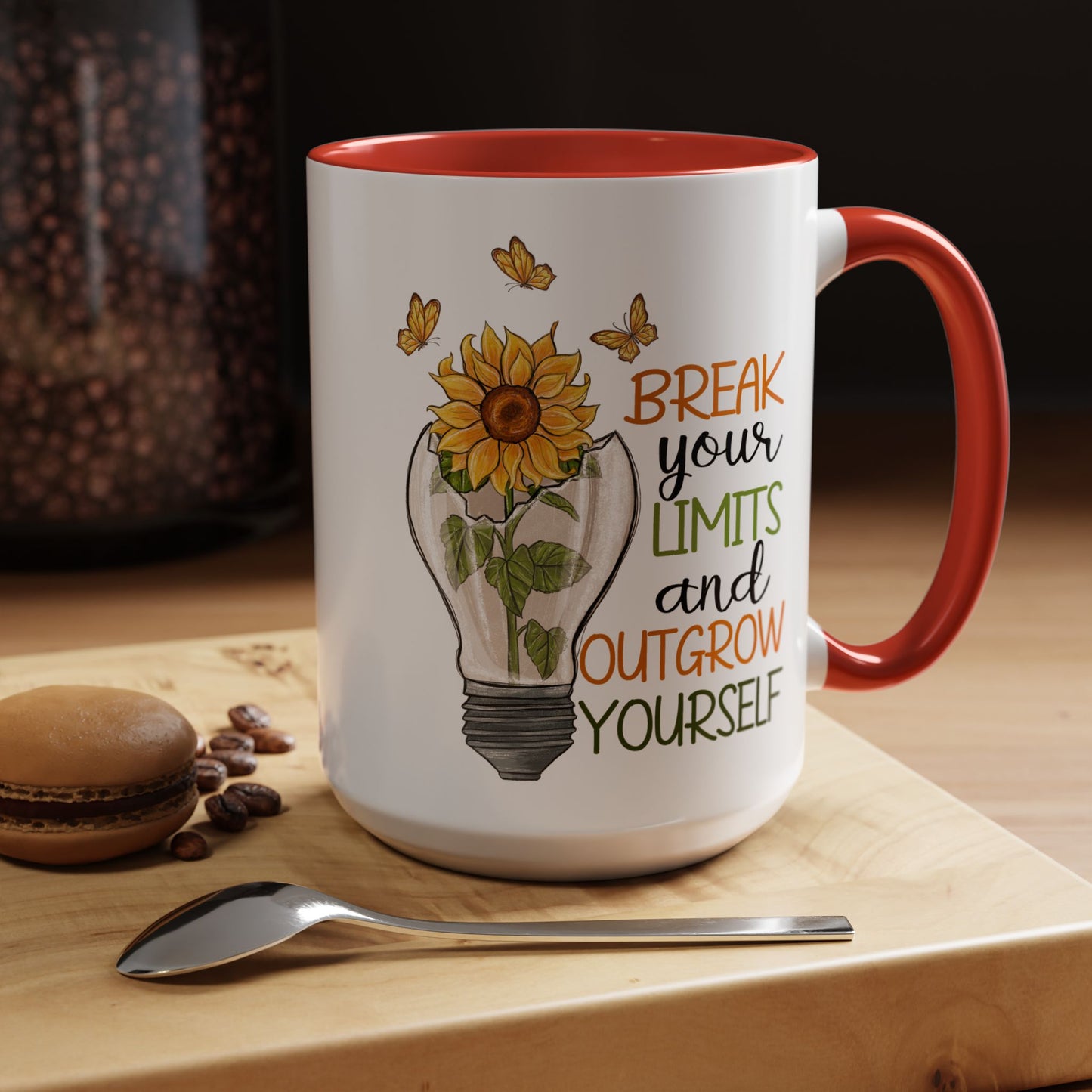 Inspirational Sunflower Coffee Mug - Break Your Limits & Outgrow Yourself - 15oz