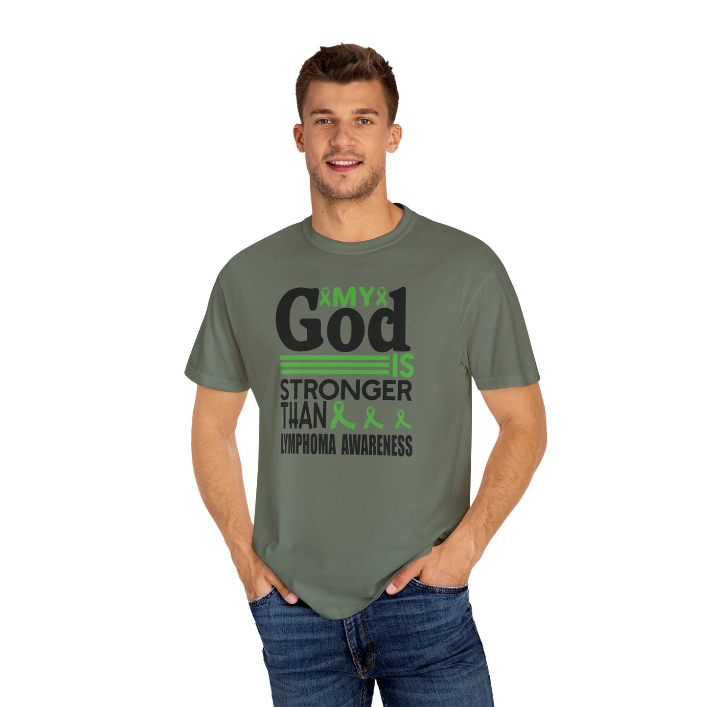 Lymphoma Awareness Tee - My God is Stronger Than, Unisex Garment-Dyed T-shirt, Cancer Support, Inspirational Gift, Comfortable Casual Wear