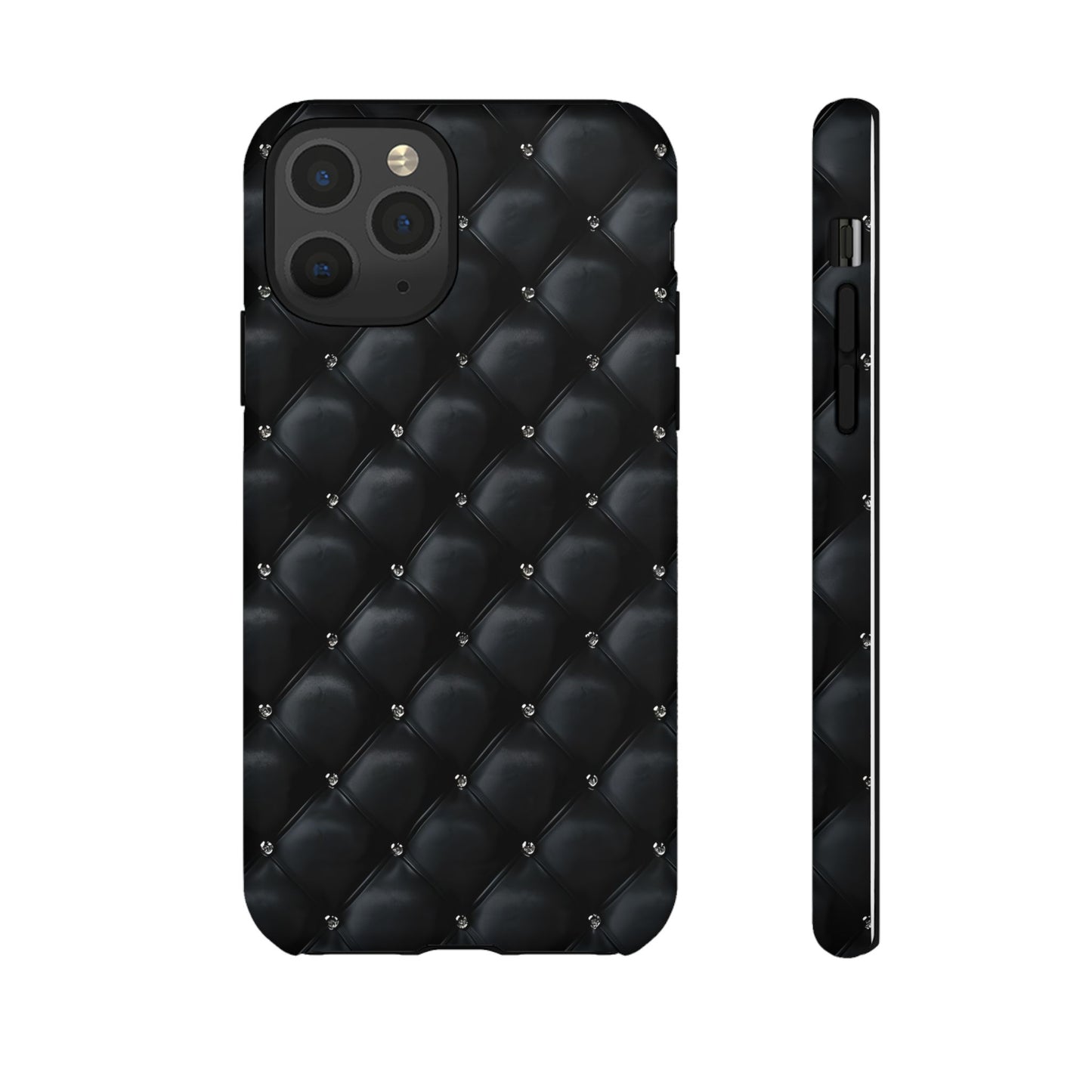 Stylish Tough Phone Case - Elegant Black Quilted Design