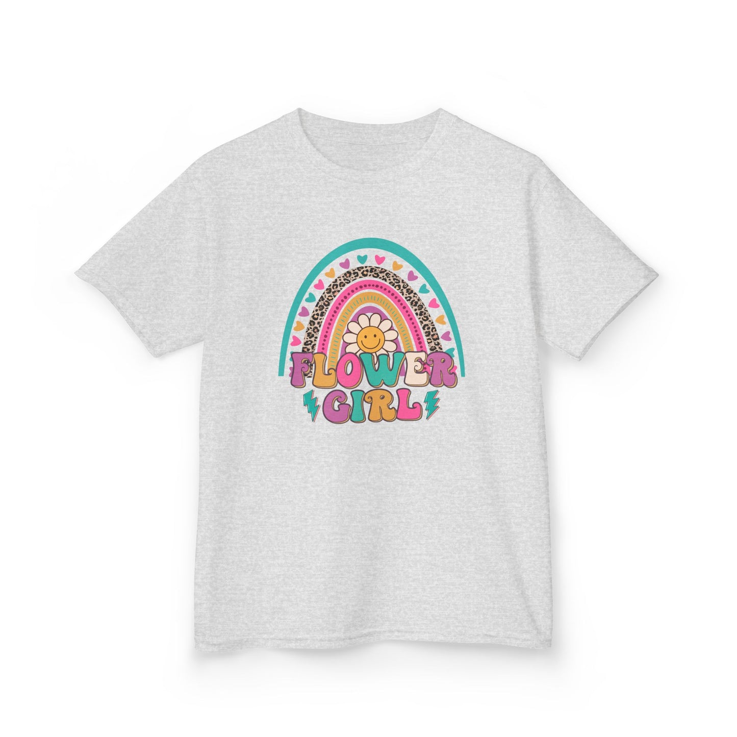 Flower Girl Kids Heavy Cotton Tee - Colorful Rainbow Design for Flower Girls