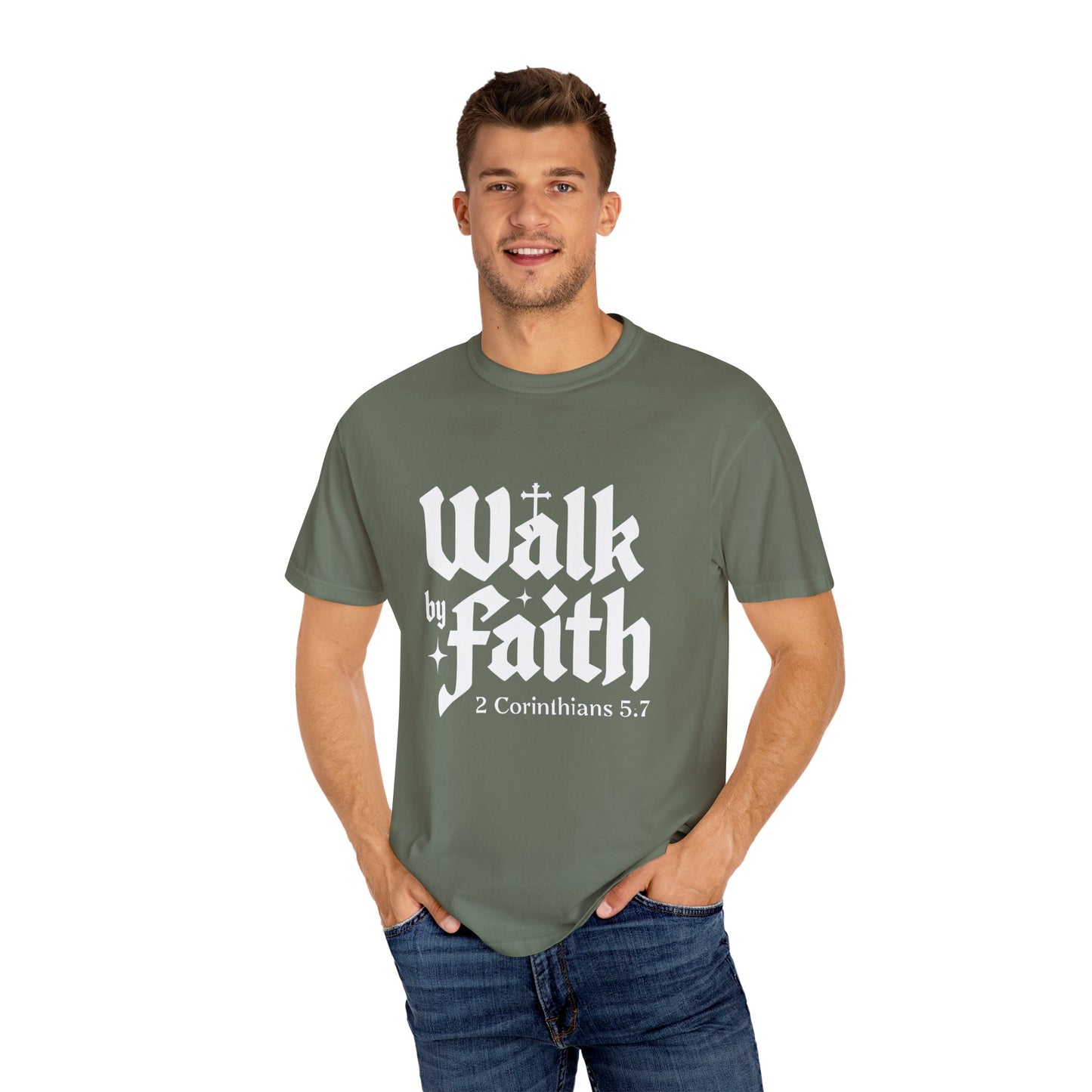 Faith-Inspired Garment-Dyed T-Shirt - 'Walk by Faith' 2 Corinthians 5:7