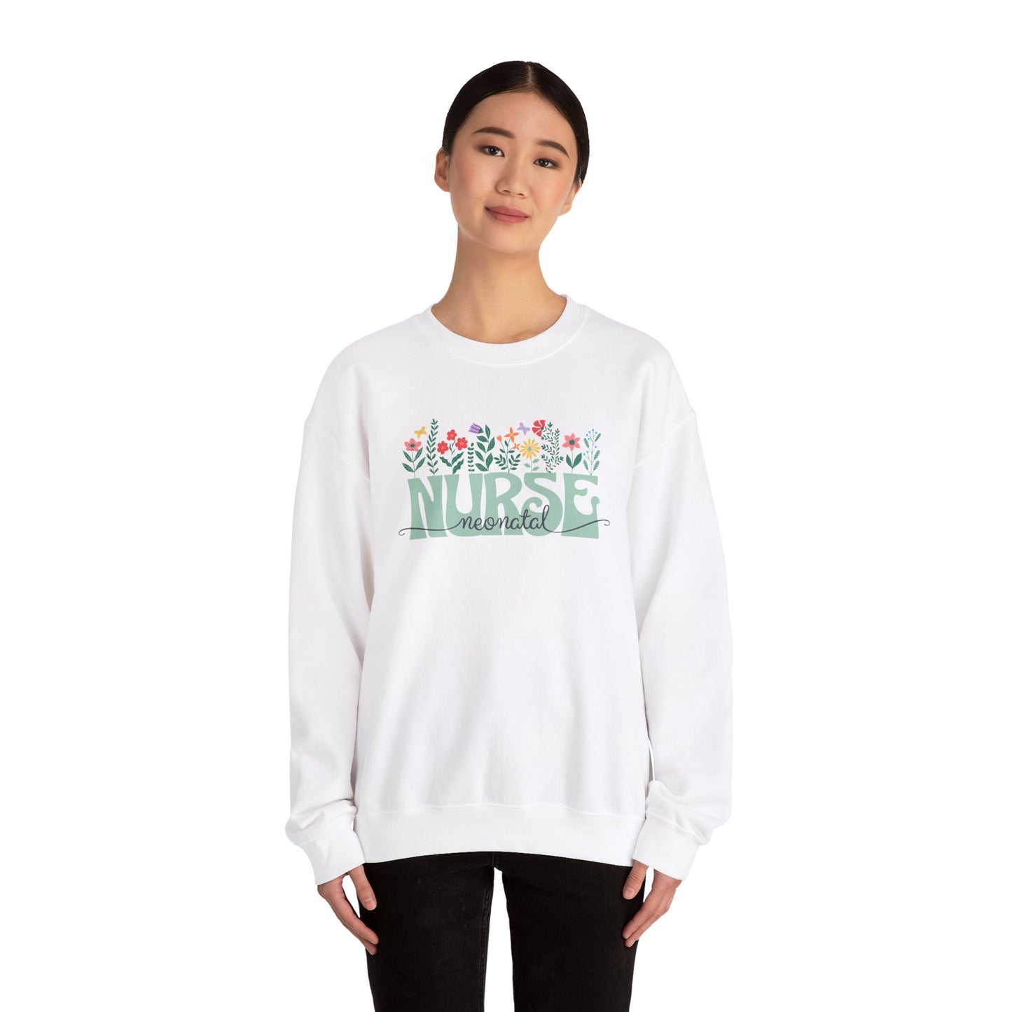Floral Neonatal Nurse Sweatshirt - Unisex Heavy Blend™ Crewneck