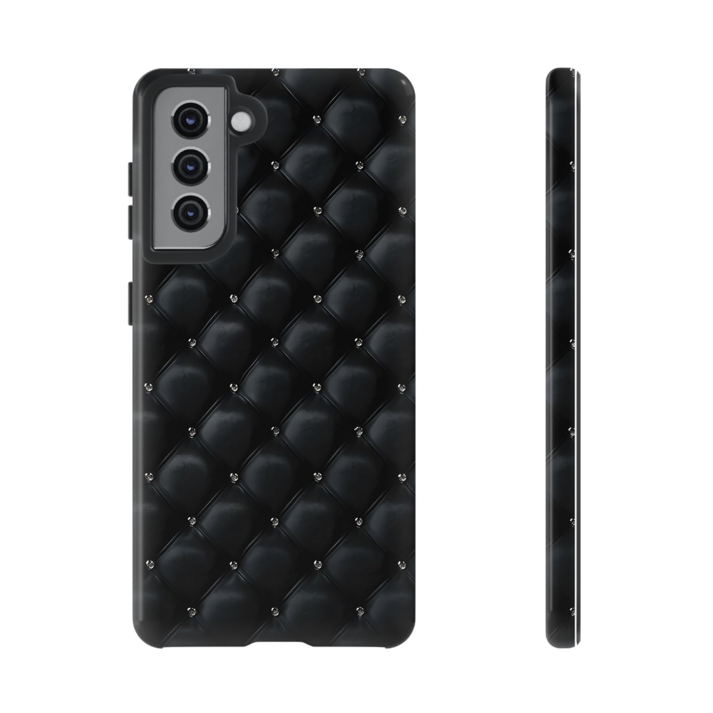 Stylish Tough Phone Case - Elegant Black Quilted Design