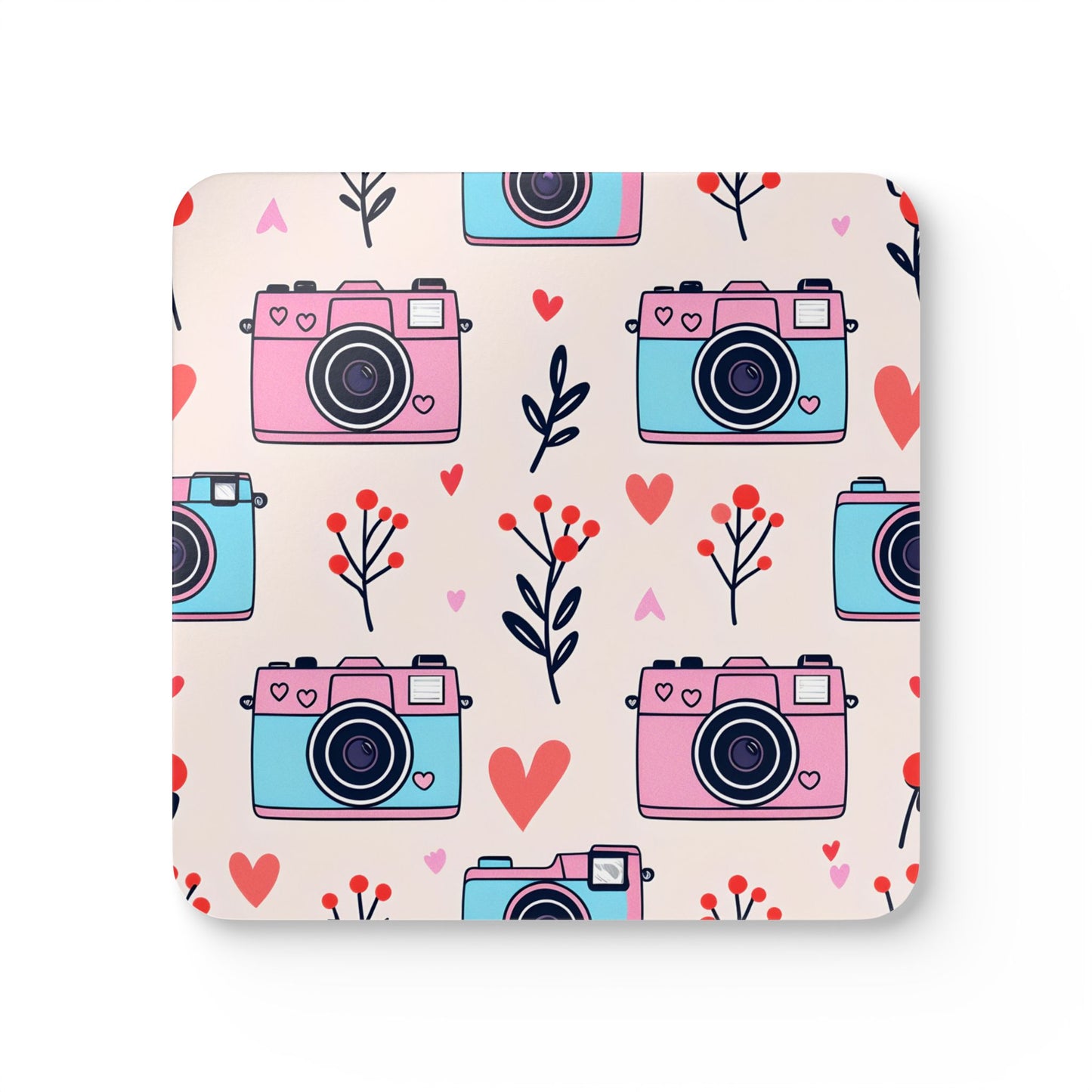 Cute Floral Camera Cork Coaster Set - Perfect for Home Décor & Gift Giving