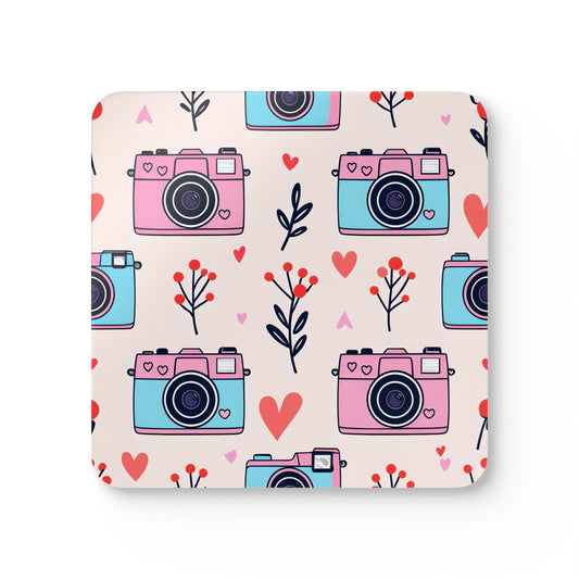 Cute Floral Camera Cork Coaster Set - Perfect for Home Décor & Gift Giving