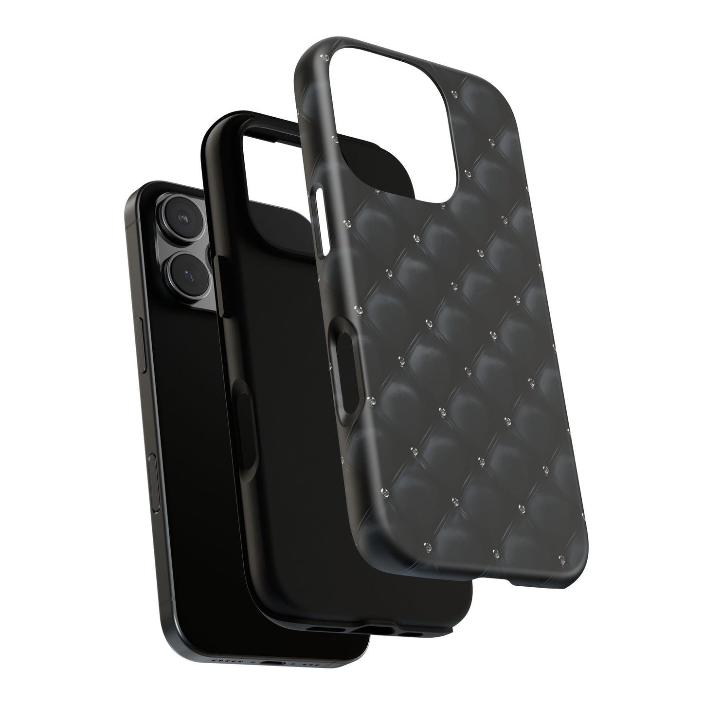 Stylish Tough Phone Case - Elegant Black Quilted Design