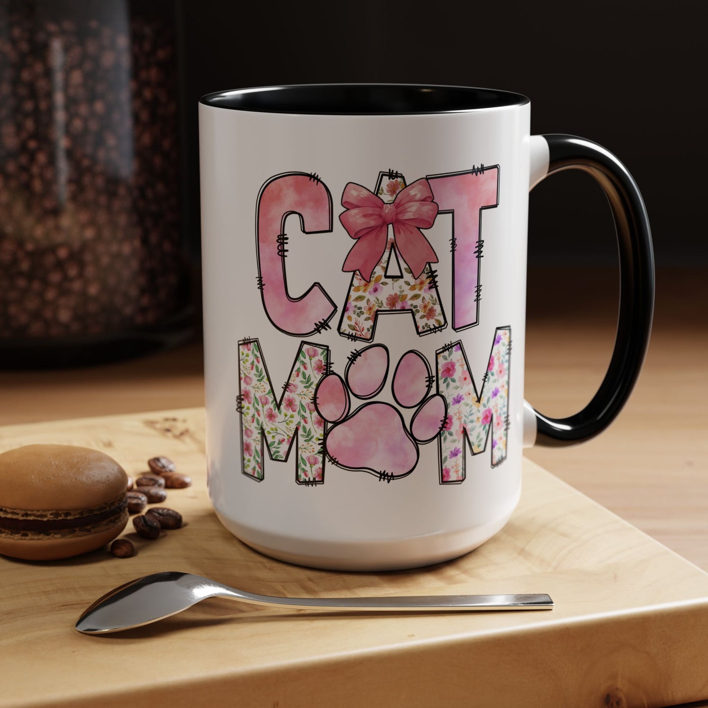 Floral Cat Mom 15oz Coffee Mug - Perfect Gift for Cat Lovers