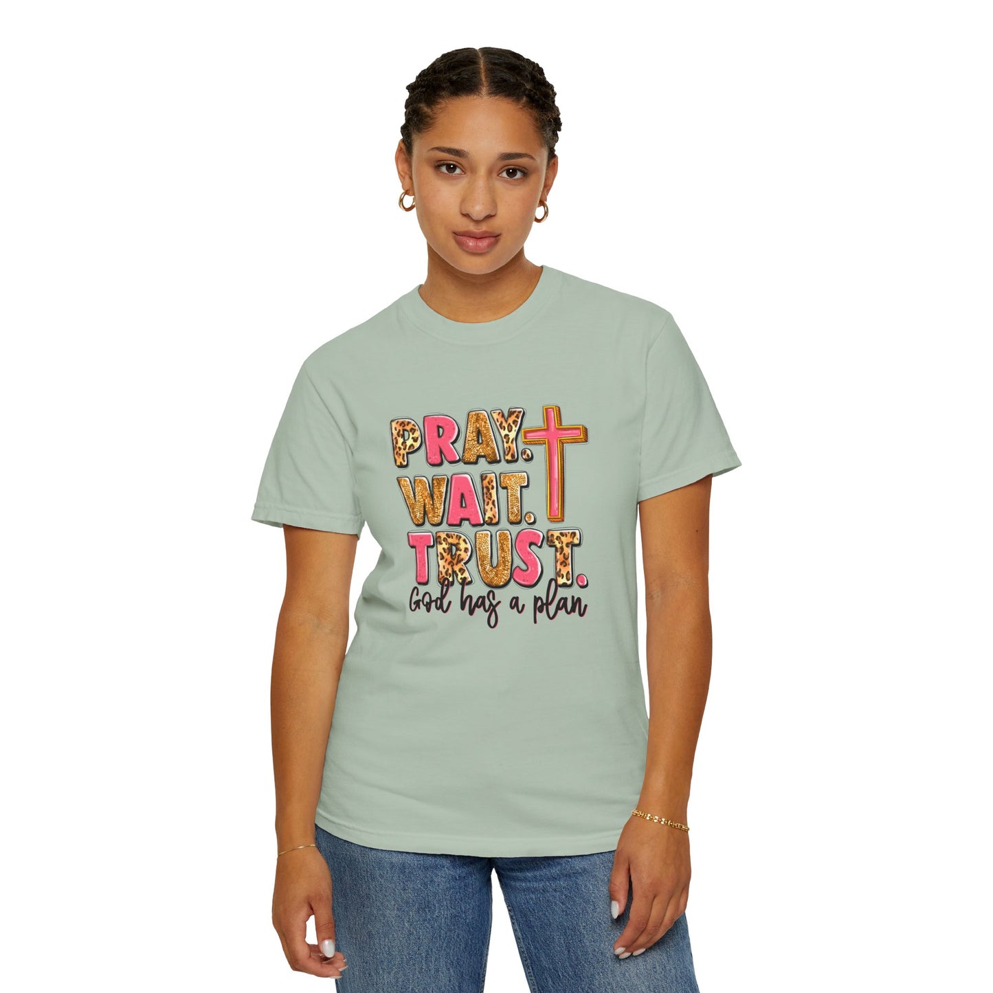 Inspirational Unisex Garment-Dyed T-Shirt - 'Pray Wait Trust'