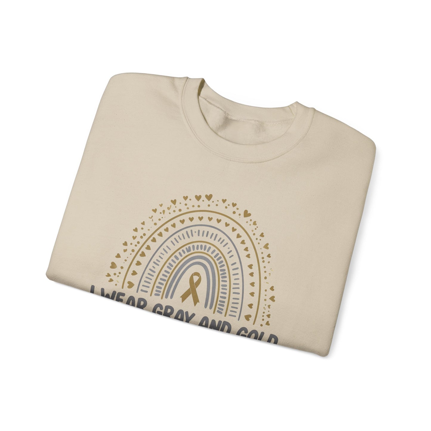 ADULT SWEATSHIRT JUSTIN Brain Cancer Awareness Crewneck Sweatshirt - I Wear Gray and Gold for Justin