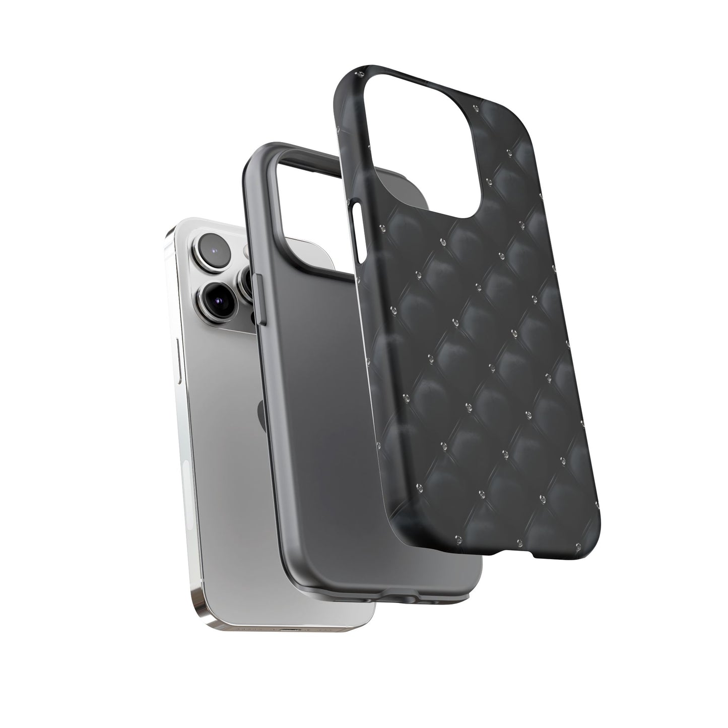 Stylish Tough Phone Case - Elegant Black Quilted Design