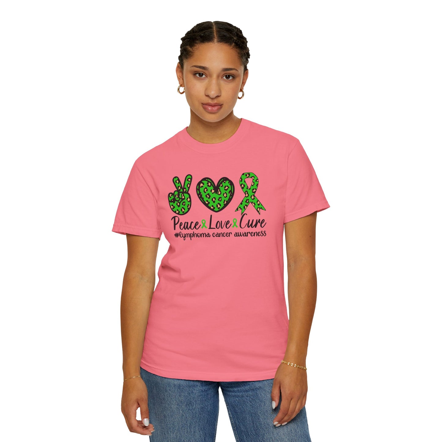 Peace, Love, Cure Unisex Garment-Dyed T-shirt for Lymphoma Awareness, Comfortable Tee, Cancer Support Shirt, Gift for Awareness [...]